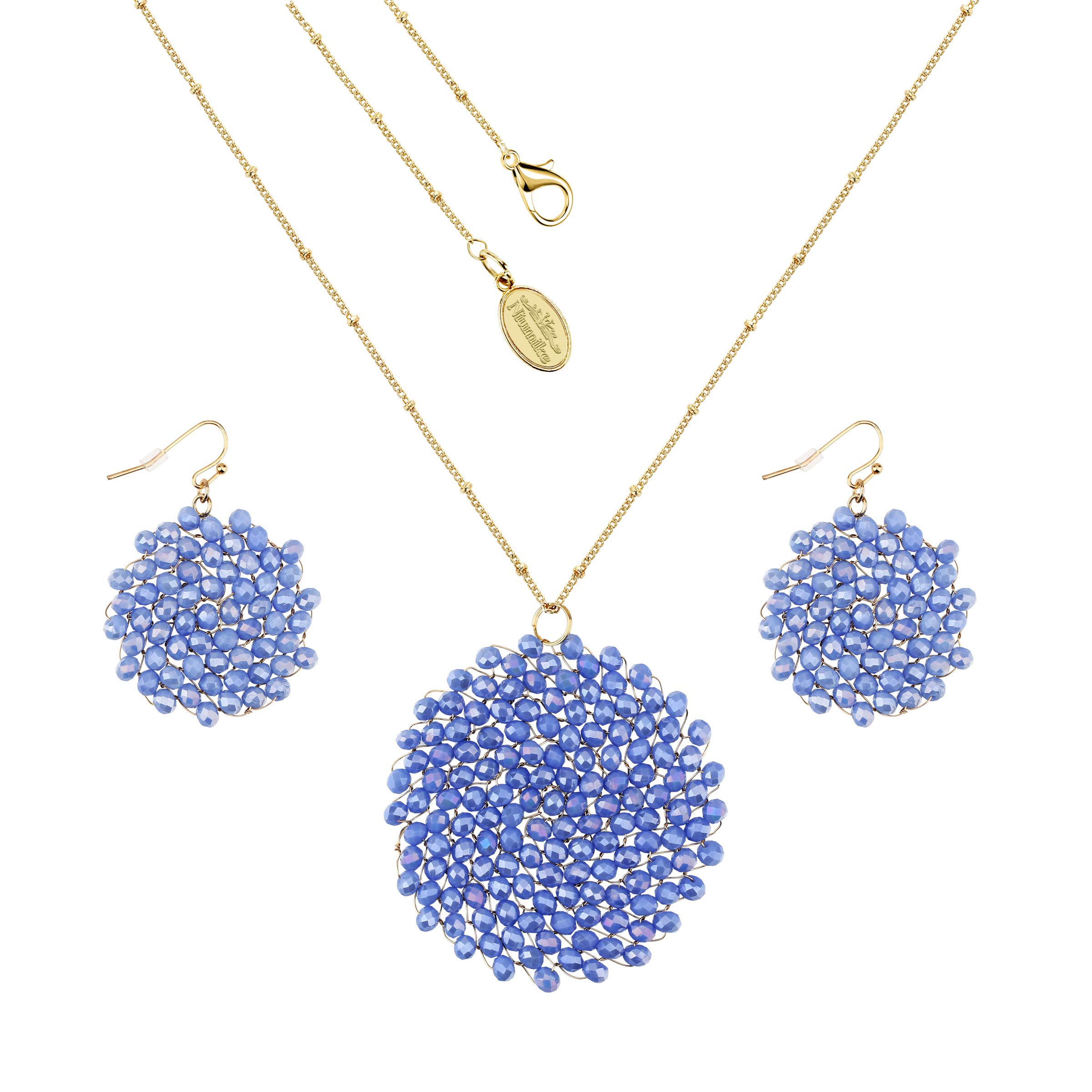 Niumike Handmade Crystal Circle Pendant Necklace and Earring Set for Women - Elegant Long Statement Jewelry Set with Gift Box - Perfect for Prom, Party, Wedding & Special Occasions