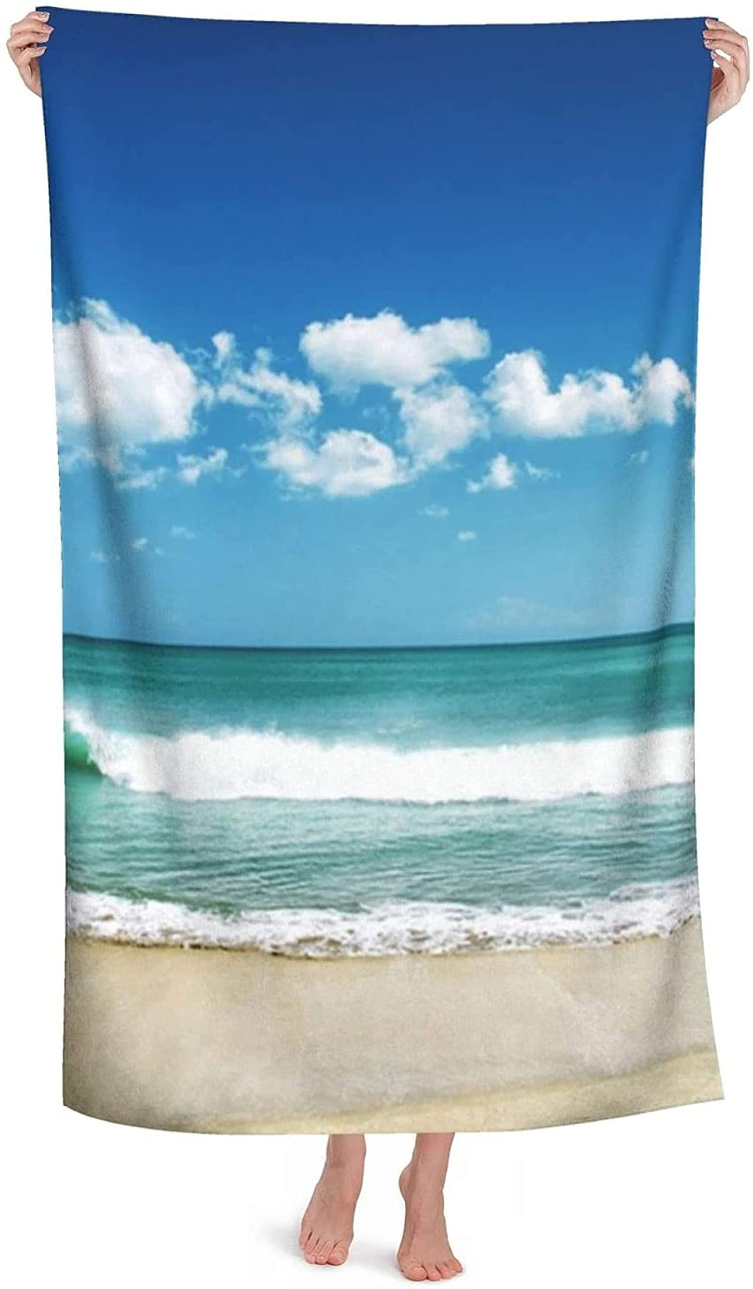 Epushow Super Absorbent Quick-Drying Beach Towel - Extra Large White Cloud Bath Towel for Adults - Perfect for Beach, Pool, Gym & Bathroom Use