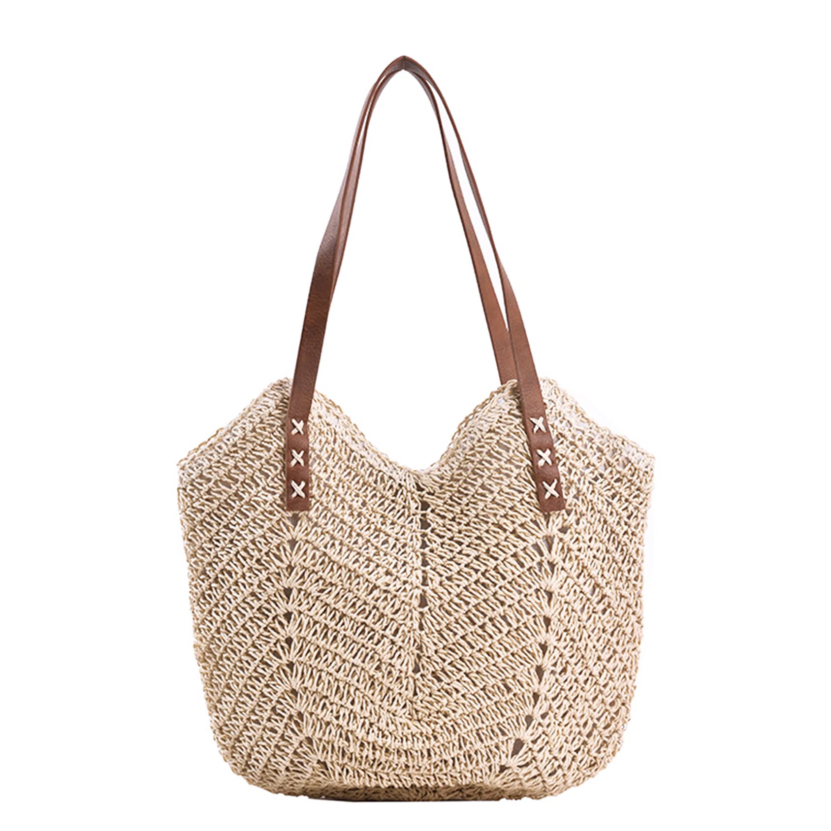 Women's Straw Beach Tote Bag with Zipper - Large Woven Summer Purse for Vacation & Travel