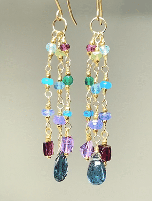 Teal Kyanite & Multi Gemstone Gold Filled Dangle Earrings for Women | Elegant Bohemian Jewelry for Parties, Weddings & Special Occasions