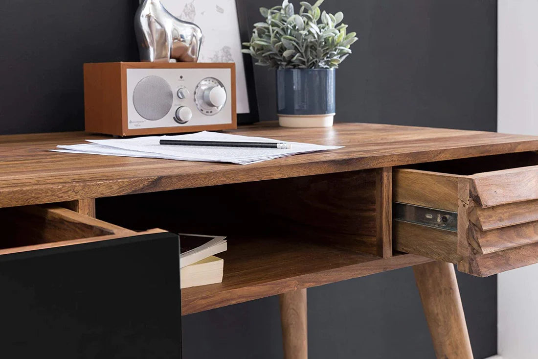 Solid Sheesham Wood Desk with 2 Drawers - 45