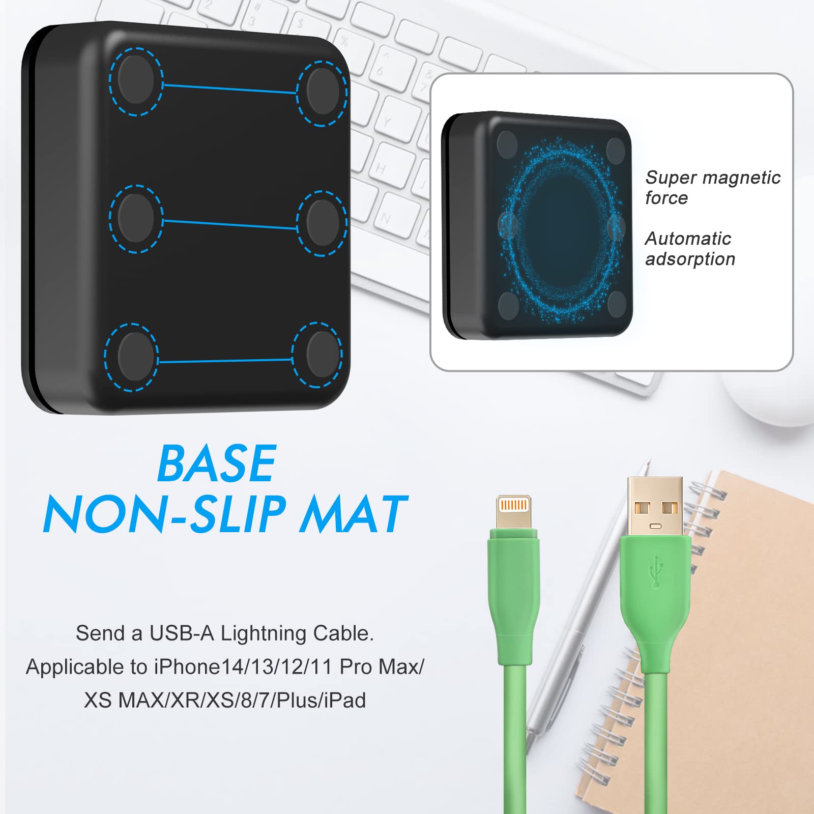 2 in 1 USB A Fast iWatch Charger MFI Certified 3.3FT Wireless Charging Cable for Apple Watch Series 8/7/6/5/4/3/2, iPhone & AirPods - Portable Travel Charger for Home, Office & Car (Black)