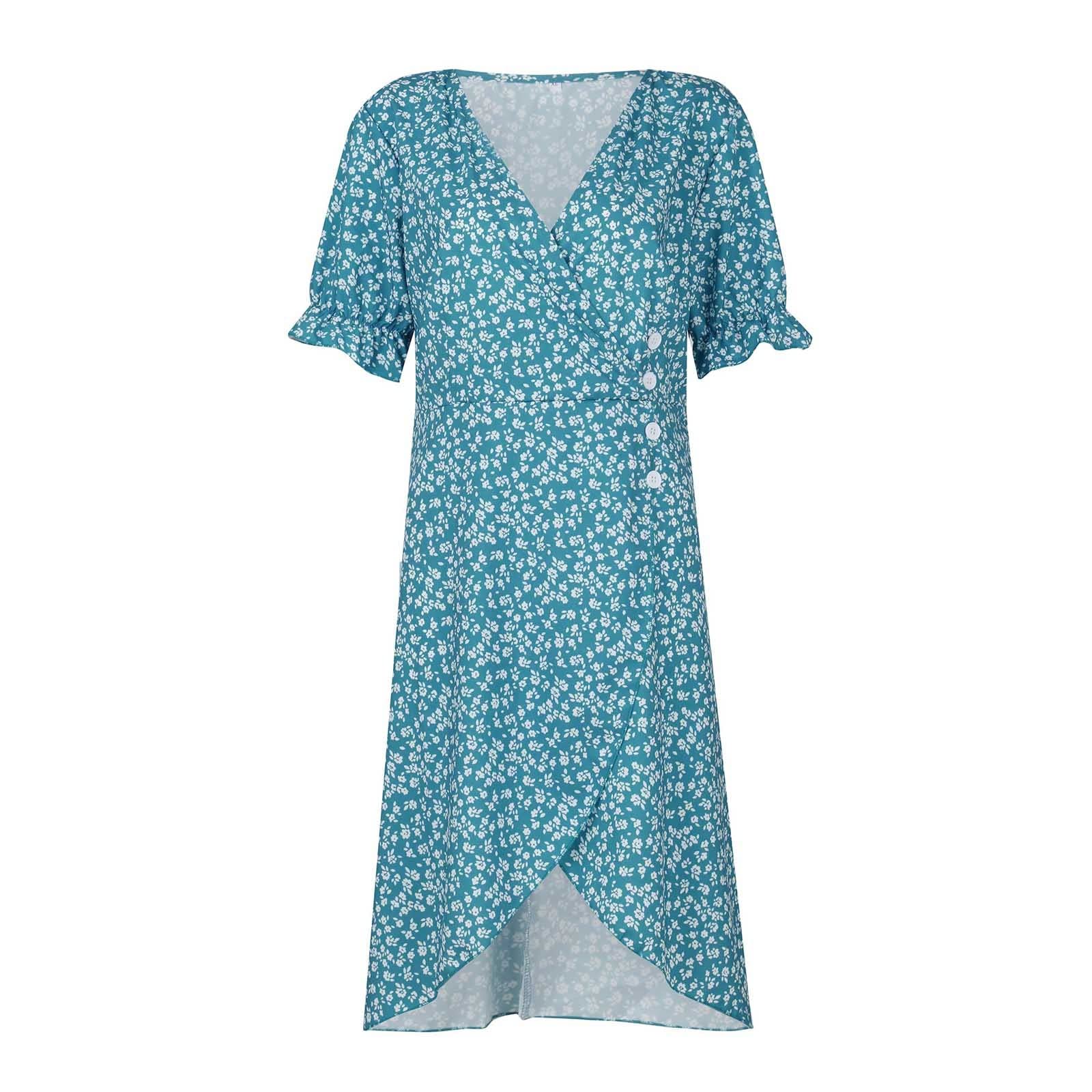 2024 Trendy Women's Beach Dresses - Elegant Wrap V-Neck Floral Boho Maxi Dress with Ruched Detail | Perfect for Summer Vacations, Hawaiian Parties & Boho Chic Outfits