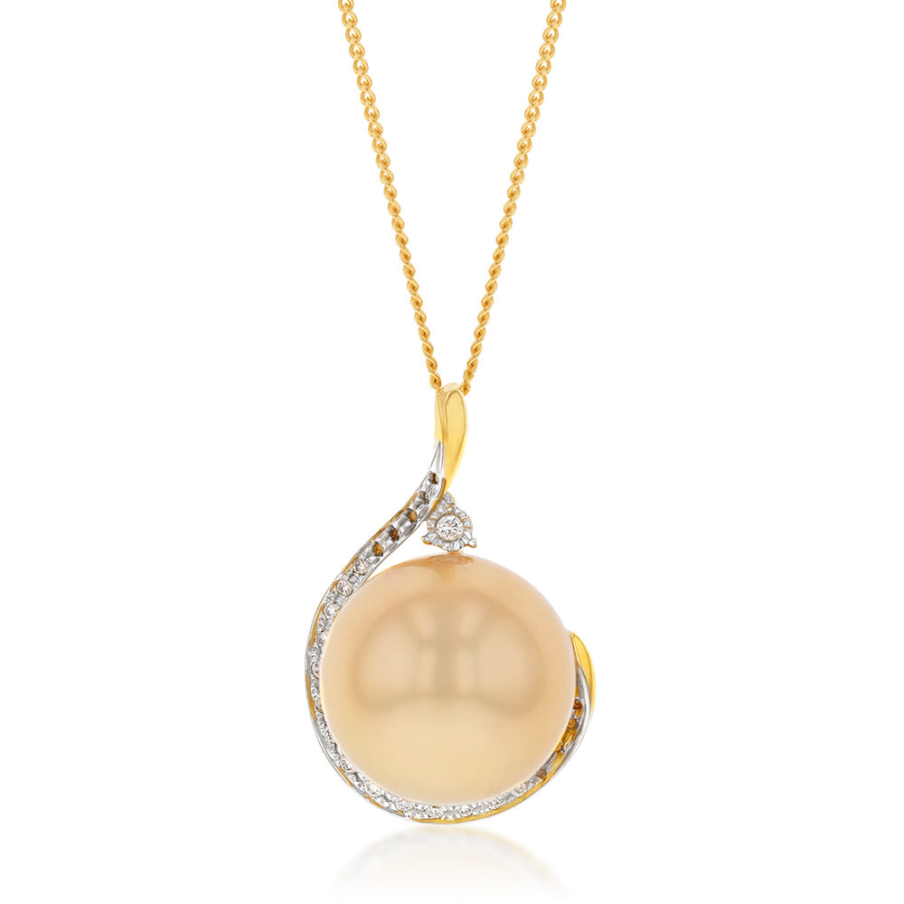 9ct Golden South Sea Pearl Pendant Necklace - 45cm 9ct Gold Chain - Elegant Jewelry Gift for Women, Perfect for Weddings, Parties & Special Occasions