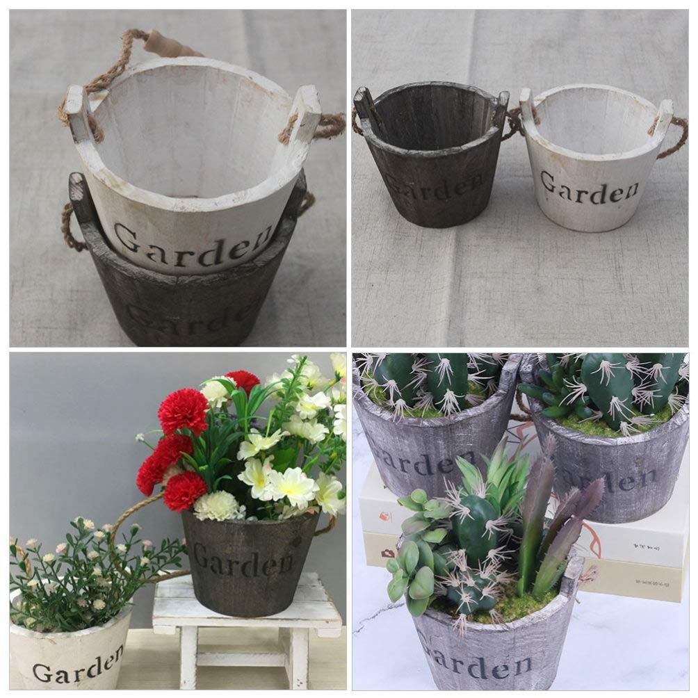 2 Pack Rustic Wooden Succulent Planters - Handmade Artistic Flower Pots for Indoor/Outdoor Gardening, Home Decor, Office Desk & Wedding Centerpieces