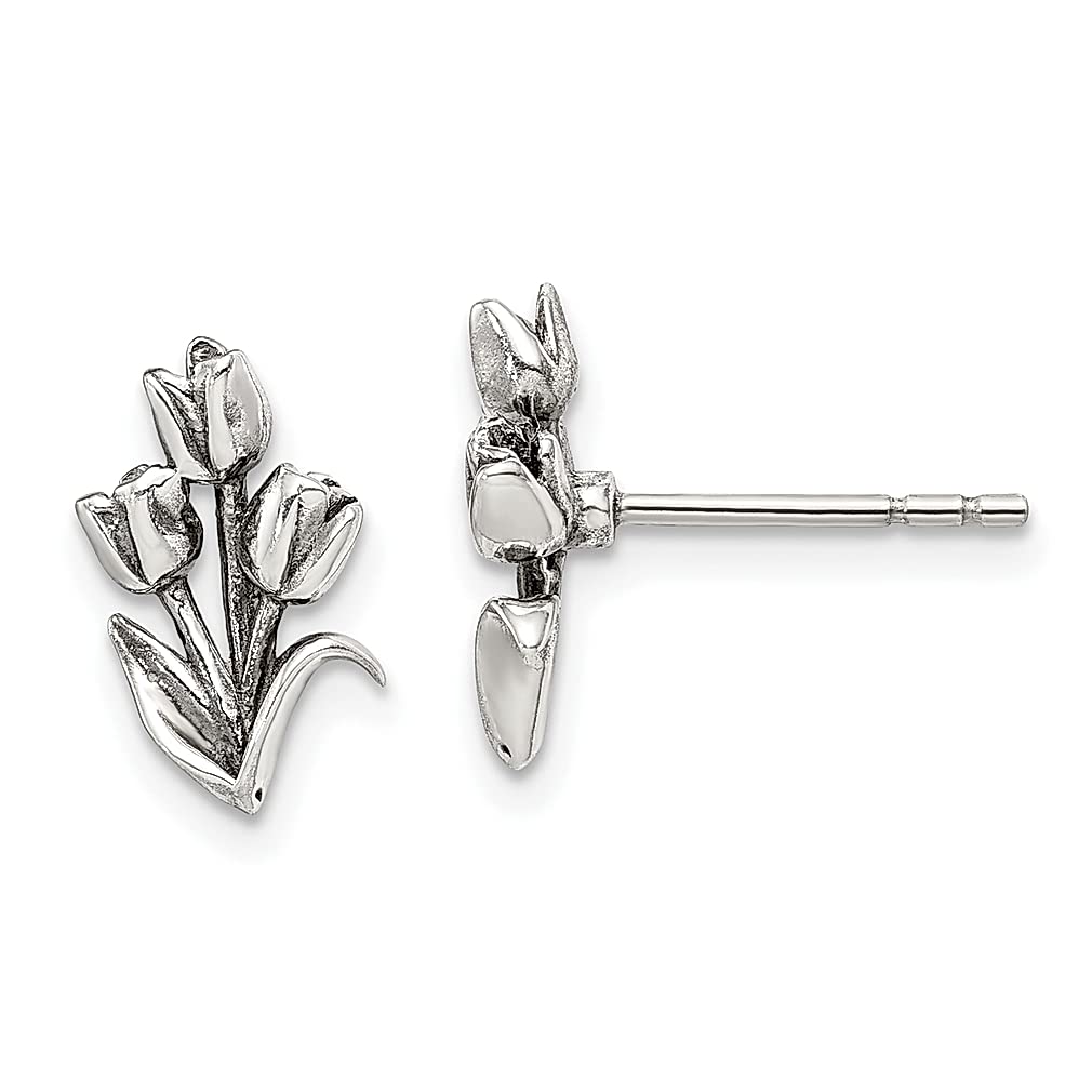 925 Sterling Silver Tulip Post Stud Earrings for Women - Floral Flower Gardening Jewelry Set - Perfect Gift for Her (Birthday, Anniversary, Mother's Day) - Elegant Everyday & Special Occasion Wear