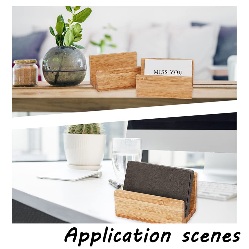 OLYCRAFT 4PCS Natural Bamboo Business Card Holder - Elegant Desktop Organizer for Office Desk, Reception & Home Office - Eco-Friendly Wood Card Display Stand for Professional & Personal Use