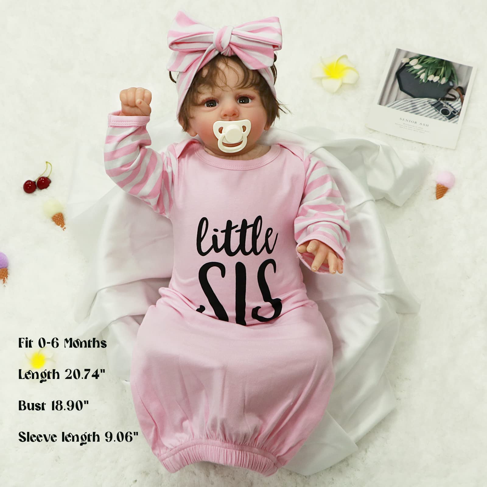 AMAWMW Newborn Baby Girl Striped Long Sleeve Sleep Gown - Soft Cotton Pajama Nightgown for Infants & Toddlers (0-24 Months) | Perfect Baby Shower Gift & Essential Newborn Outfit for Nursery, Bedtime & Photo Shoots