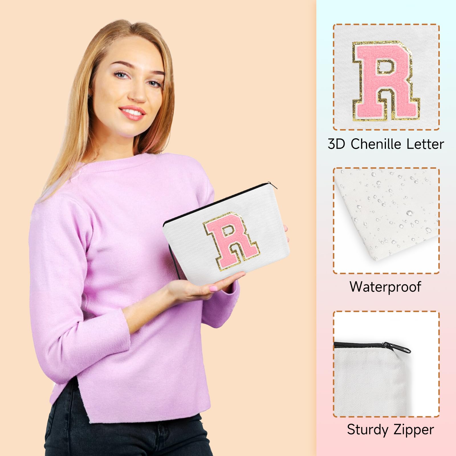 UAREHIBY Personalized Cosmetic Bag for Women - A-Z Customized Gift for Best Friend, Bride, Bridesmaid, Sister, Teacher, Nurse - Perfect for Birthdays, Thank You Gifts, and Everyday Use
