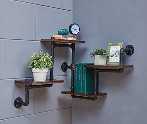 Industrial Rustic Modern Wood Ladder Pipe Wall Shelf - 4-Tier Pipe Design Bookshelf for DIY Home Decor | Perfect for Living Room, Bedroom & Office Storage Organization