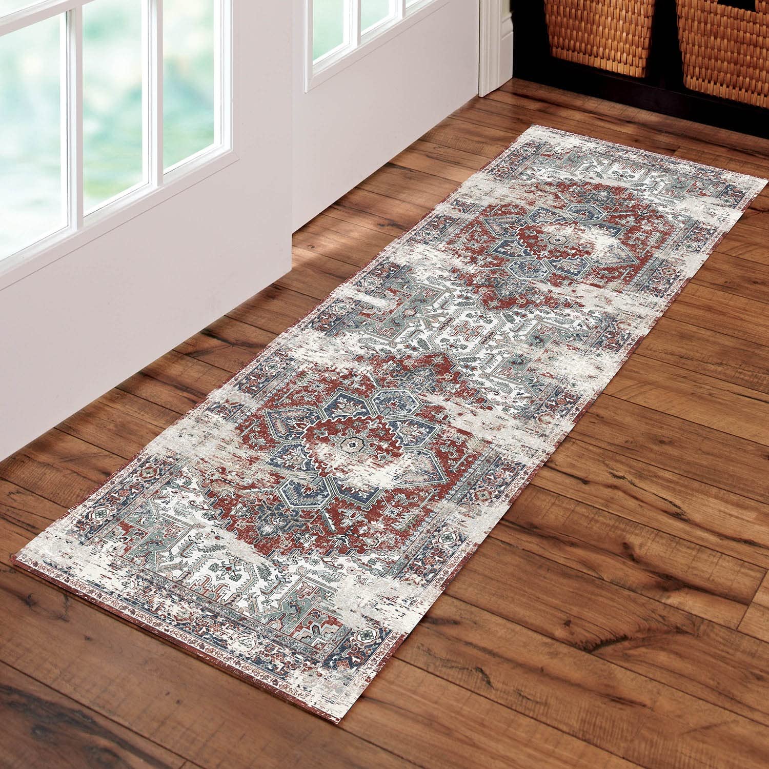 Vintage Traditional Runner Rug 2'x4' - Non-Slip TPR Rubber Backing, Washable Area Rug for Hallway, Laundry Room, Kitchen & Entryway - Boho Style Customizable Floor Mat | Perfect for High Traffic Areas, Home Decor & Pet-Friendly Spaces