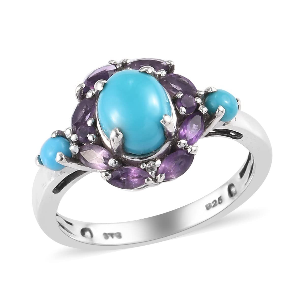 925 Sterling Silver Platinum Plated Sleeping Beauty Turquoise Ring for Women | Size 9 | Wedding, Engagement, Promise, Anniversary & Mother's Day Jewelry Gift | Perfect for Everyday Wear & Special Occasions