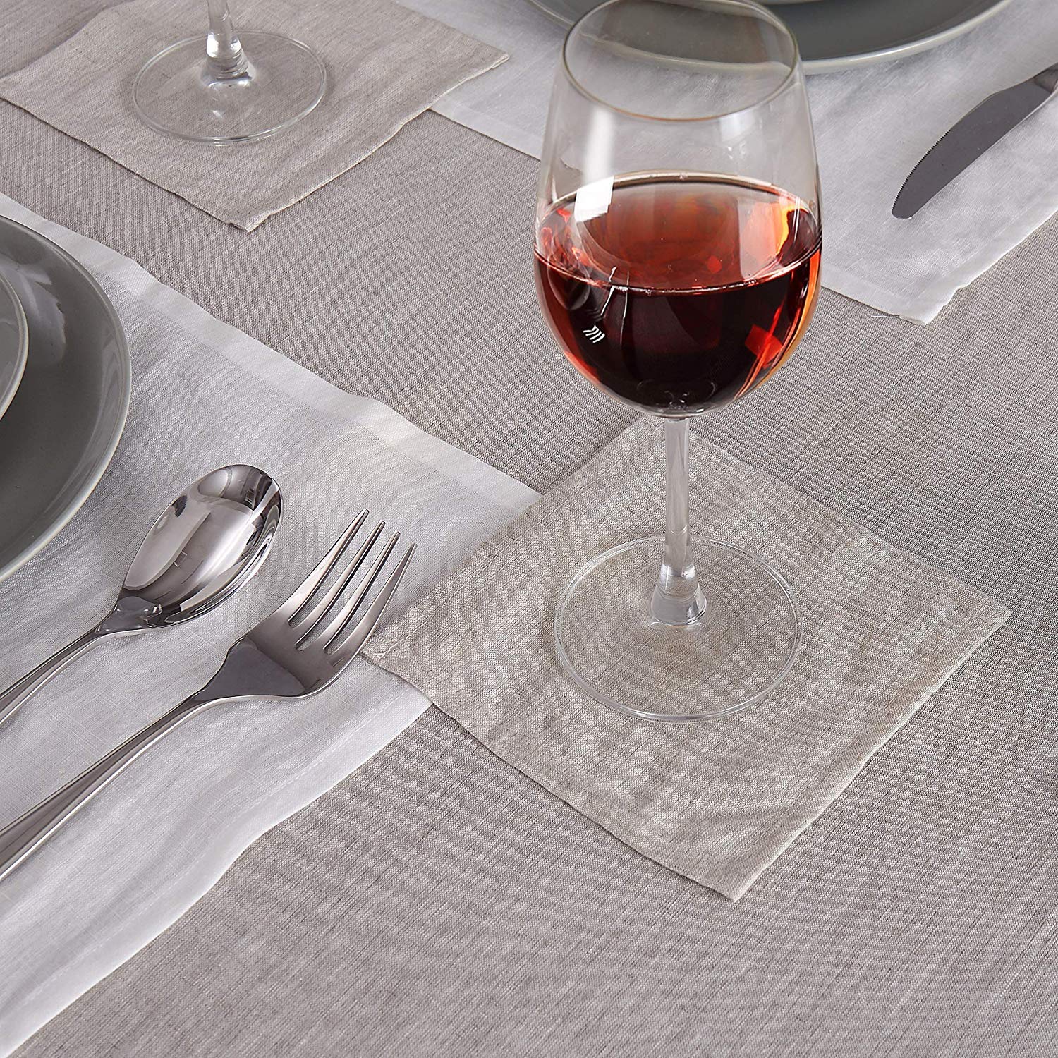 Premium 100% Pure Linen Cocktail Napkins - Set of 50 (6×6 Inch) - Natural Linen Drink Coasters & Elegant Table Decor for Valentine's Day, Weddings, Dinner Parties & Home Entertaining