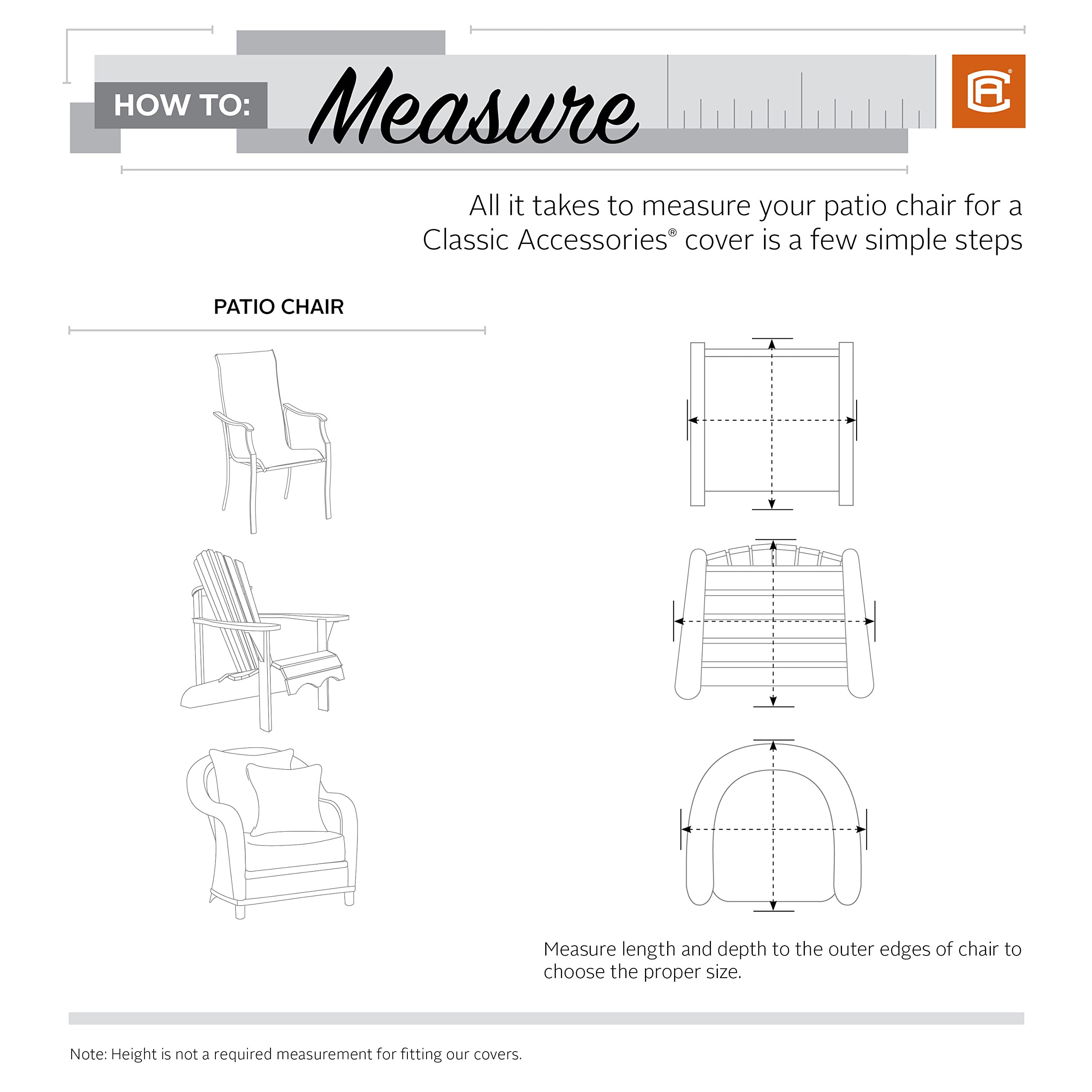 Classic Accessories Veranda's Best Waterproof Adirondack Patio Chair Cover, 32 x 34 x 36 Inch - Durable Outdoor Furniture Protection for All Seasons