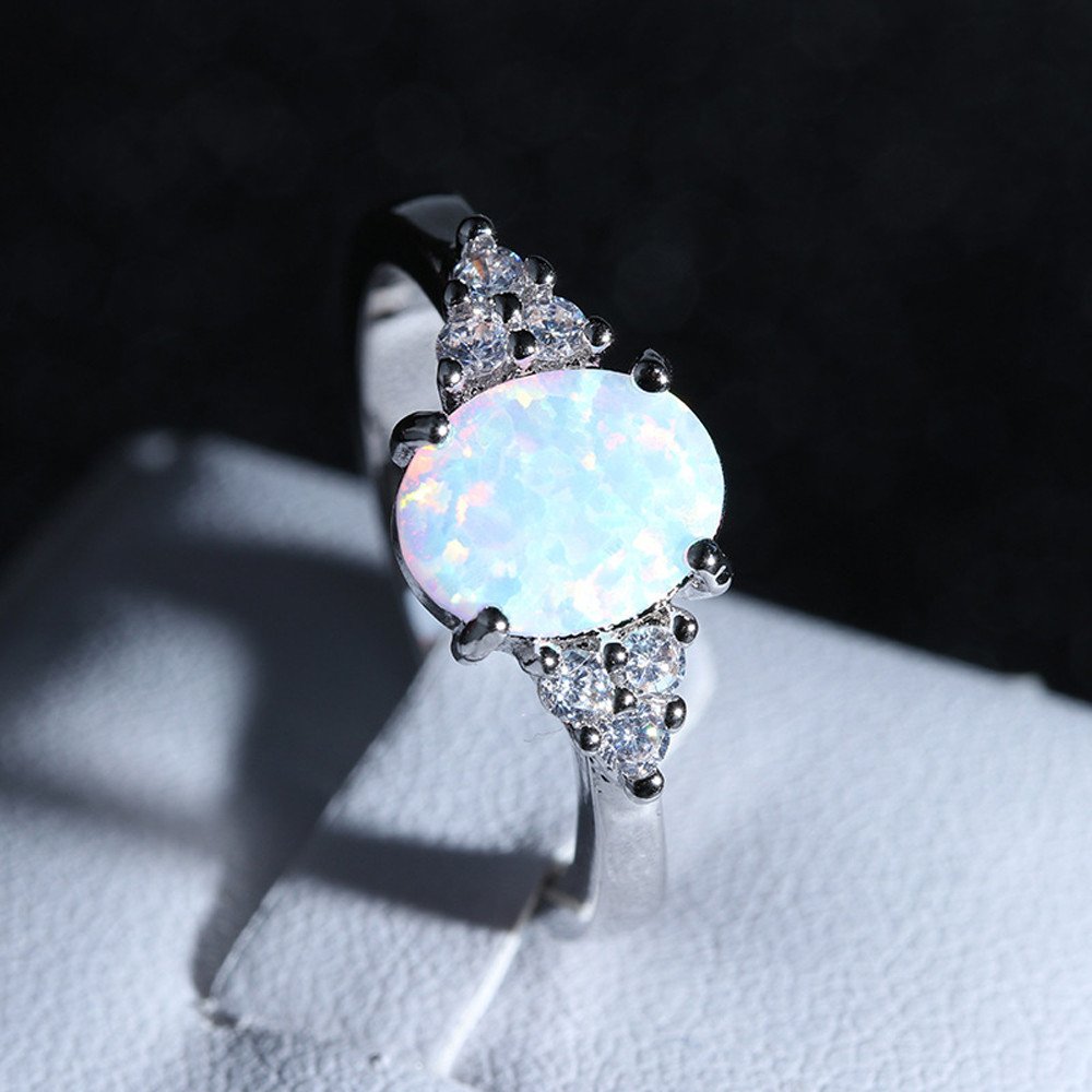 2021 MORECON Opal Rings for Women - Round White Opal Stone Handmade Jewelry, Elegant Engagement Wedding Anniversary Promise Ring (Silver, Size 9) | Perfect Gift for Her, Birthday, Valentine's Day & Special Occasions