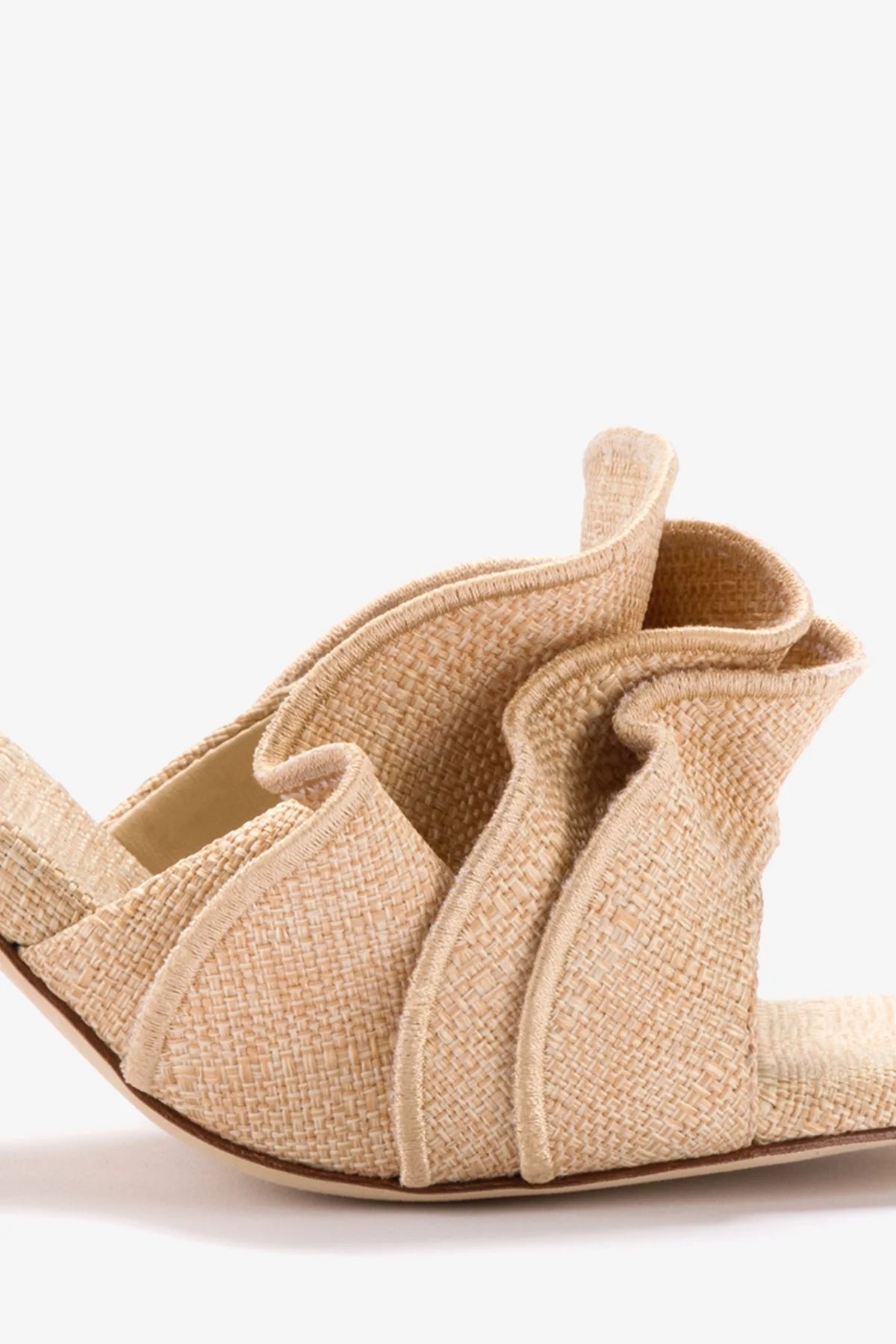Selena Women's Beige Raffia Ruffle Sandals - Comfortable Summer Slide Sandals for Beach, Vacation & Casual Outings