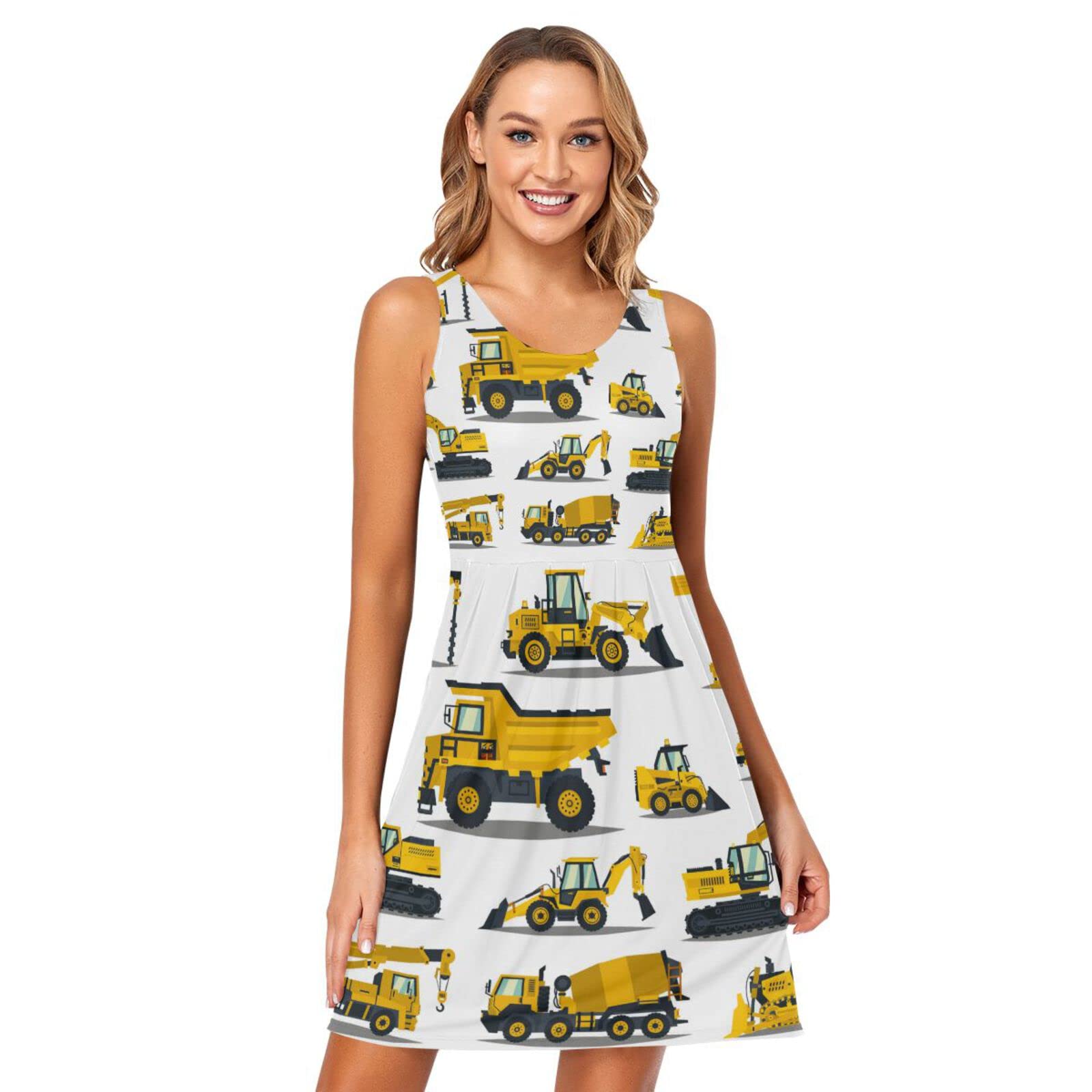 Women's Summer Sleeveless Floral Print Pleated Sun Dress with Pockets - Casual Beach Dress for Vacation, Outdoor Parties & Daily Wear
