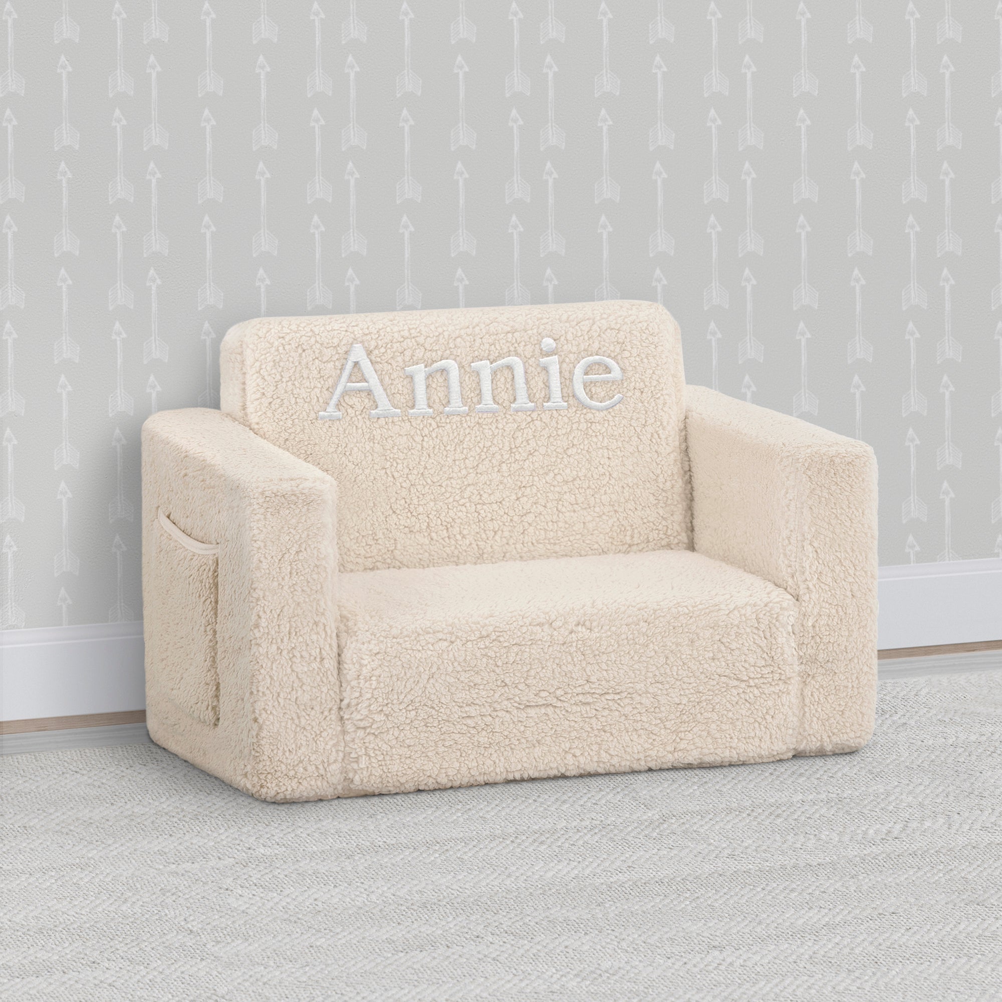 Personalized Cozee Flip Out Sherpa 2-in-1 Convertible Chair to Lounger for Kids - Soft Plush Kids Furniture for Bedroom, Playroom & Reading Nook