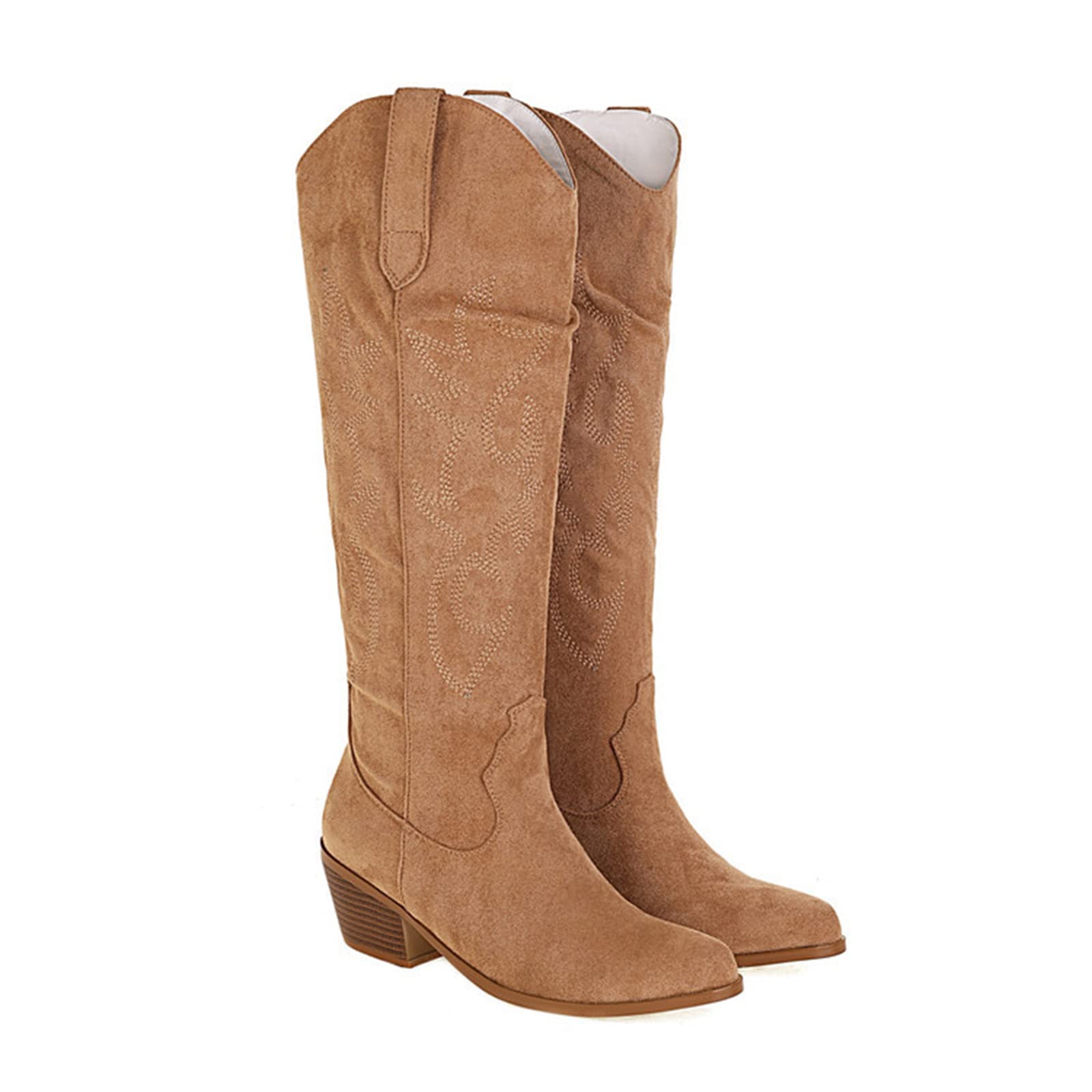 **Women's Cowboy Boots - Wide Calf Knee High Embroidered Western Boots with Chunky Heel | Pull-On Fashion Cowgirl Boots for Riding, Country Outfits & Casual Wear**