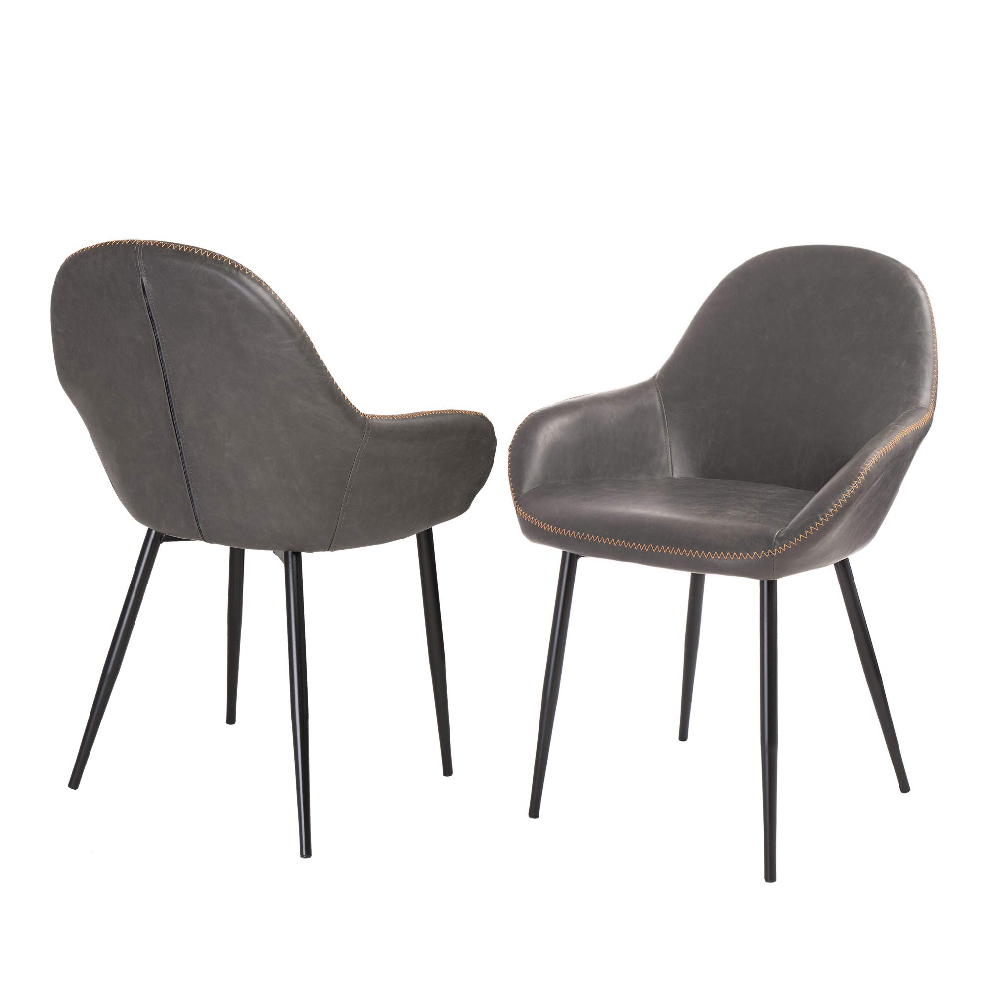 Glitzhome Mid-Century Modern Leatherette Dining Chairs - Set of 2, Gray | Stylish & Comfortable Seating for Kitchen, Dining Room & Office | Perfect for Small Spaces & Modern Home Decor