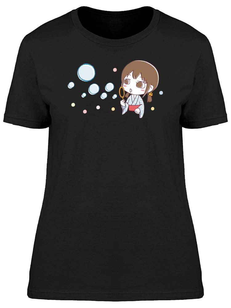 Smartprints Cute Girl Soap Bubbles Graphic T-Shirt for Women - Black | Trendy Casual Tee for Everyday Wear, Outings & Gifts