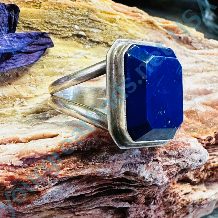Sterling Silver Bevel Cut Azurite Ring - Size 10 | Handmade Jewelry for Women, Gift for Her, Wedding, Anniversary & Special Occasions