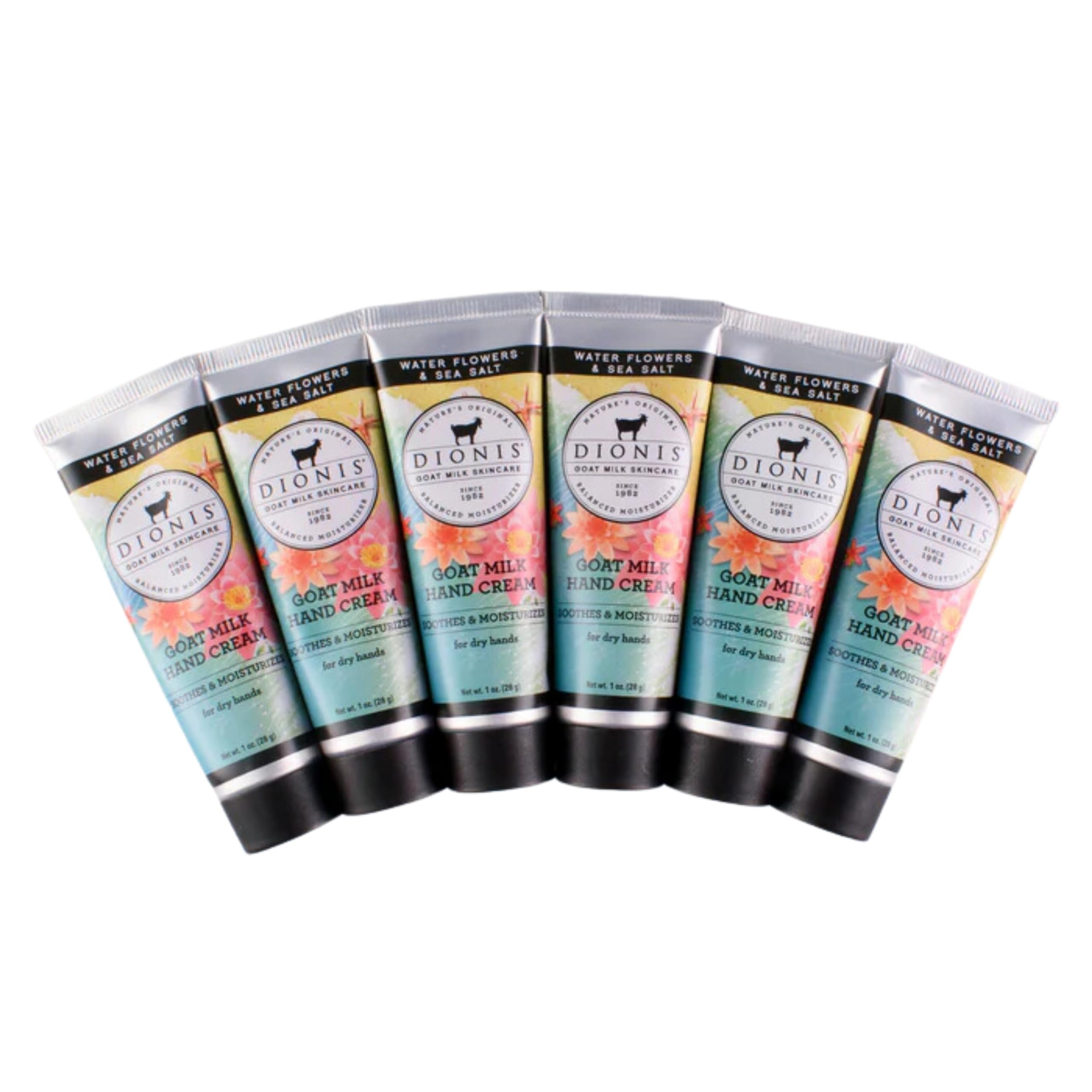 Dionis Goat Milk Hand Cream Set of 6 (1 oz Each) - Moisturizing Lotion for Dry & Sensitive Skin | Cruelty-Free, Paraben-Free | Water Flowers & Sea Salt Scent | Perfect for Office, Travel & Gift Giving