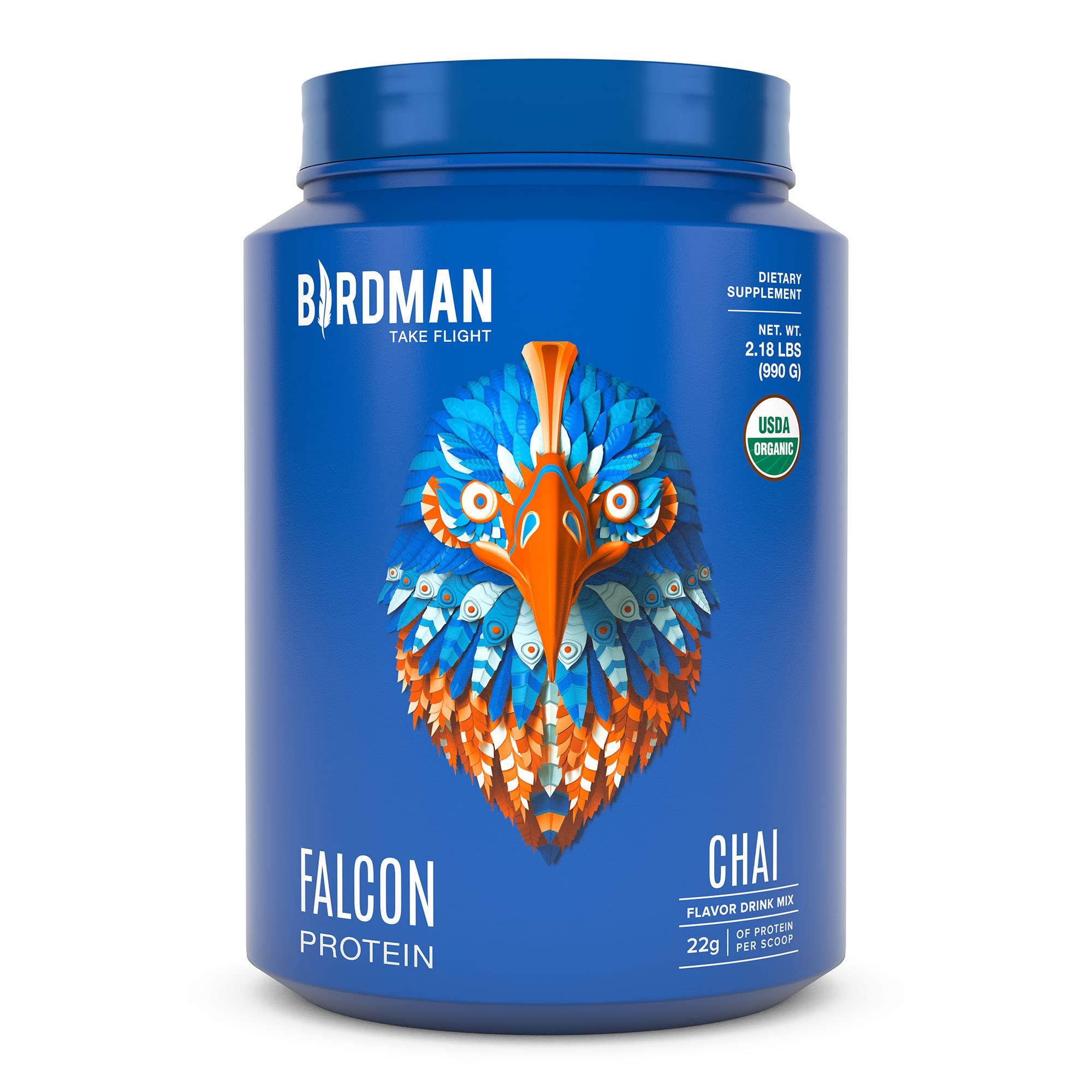 Birdman Falcon Plant Based Protein Powder - Vegan, Keto Friendly, Kosher, Gluten Free, Organic Pea Protein, Dairy Free, Lactose Free - Chai Flavor (33 Servings, 2.18 lb) | Perfect for Post-Workout Recovery, Muscle Building & Healthy Lifestyle