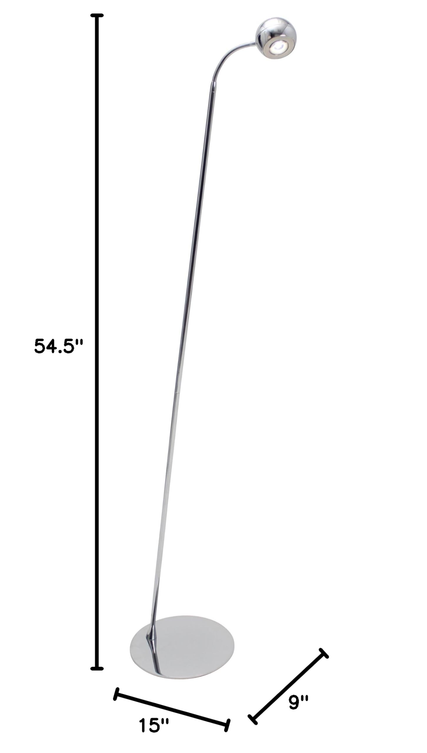Atomic Reader LED Floor Lamp - Modern Brushed Nickel Arched Chrom Floor Light for Living Room, Bedroom & Office - Adjustable Brightness for Reading & Relaxation
