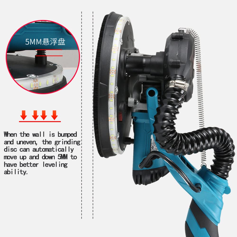 1800W Electric Drywall Sander with LED Lights & Dust-Free Vacuum System - Adjustable Speed 1000-2100RPM, Foldable Design, Includes 50 Sandpapers - Perfect for Wall Repair, Home Renovation, and Professional Construction Projects