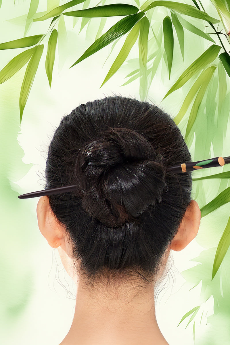 Elegant Bamboo Pattern Black Rosewood Hairpin for Women - Handcrafted Wooden Hair Accessory for Weddings, Parties & Everyday Style