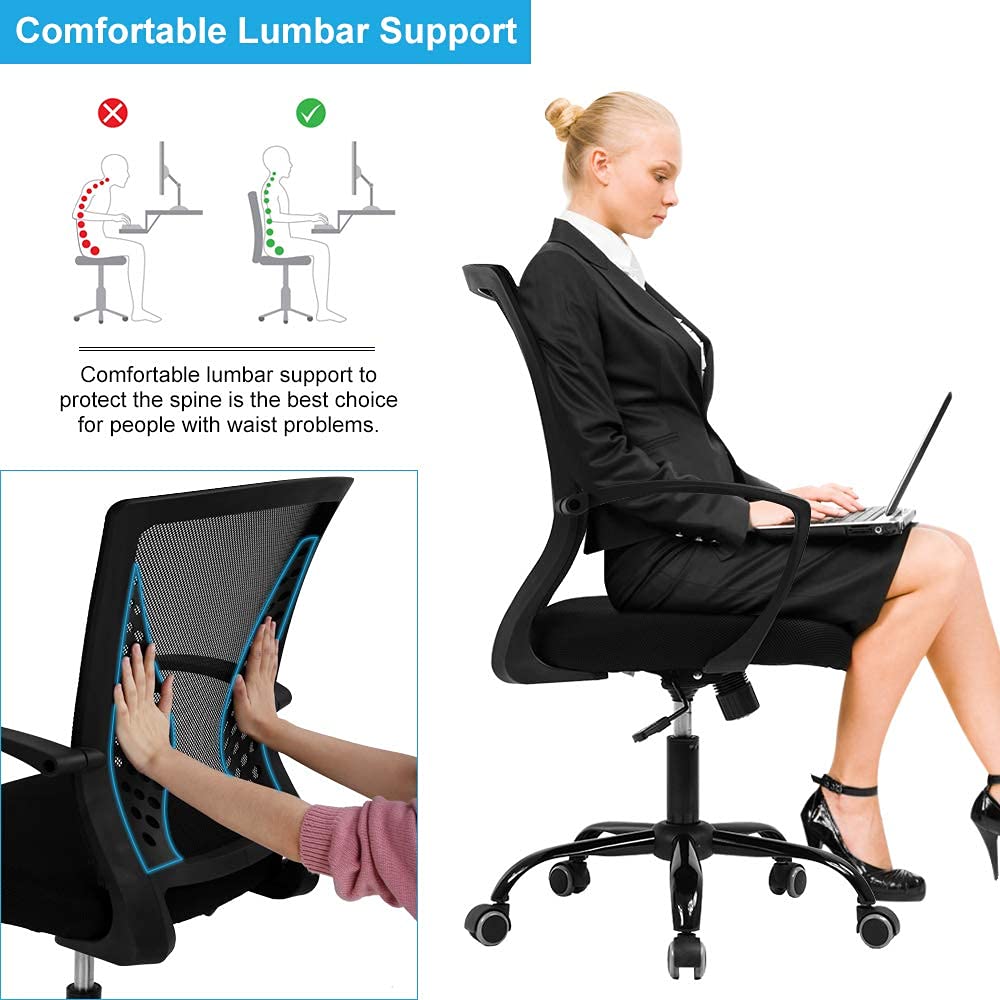 Ergonomic Office Chair with Lumbar Support - Adjustable Mesh Back Executive Chair, Swivel Rolling Task Chair for Home Office & Conference Room - Breathable Comfort for Long Hours (Black) - Perfect for Remote Work, Gaming & Study Sessions