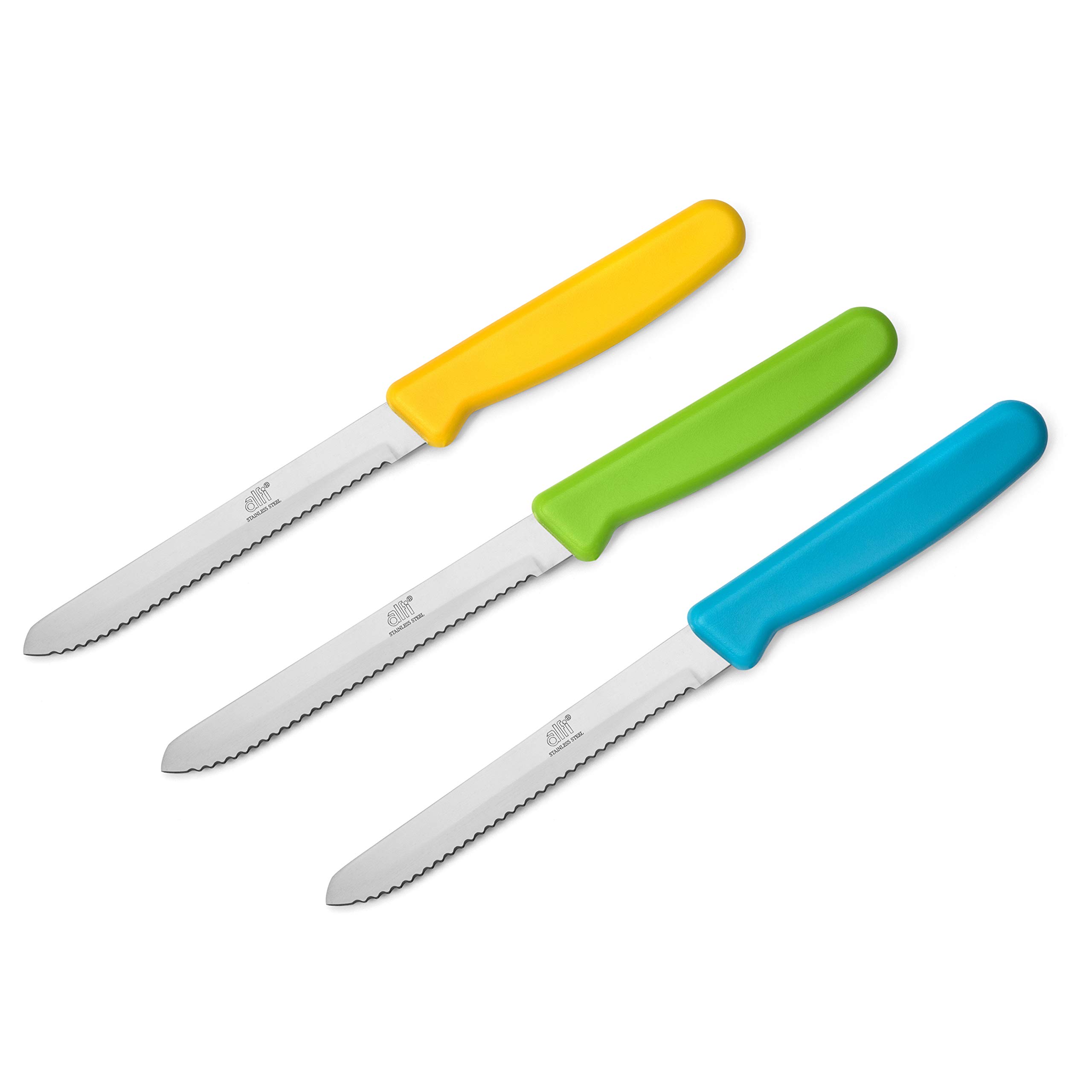 **Alfi Premium 3-Piece Serrated Steak Knives Set - Aerospace Precision Rounded Tip - Stainless Steel Kitchen Knives for Meat, Fruits & Bread - Made in USA (Strawberry Pink) - Perfect for Dining, BBQ & Gifting**