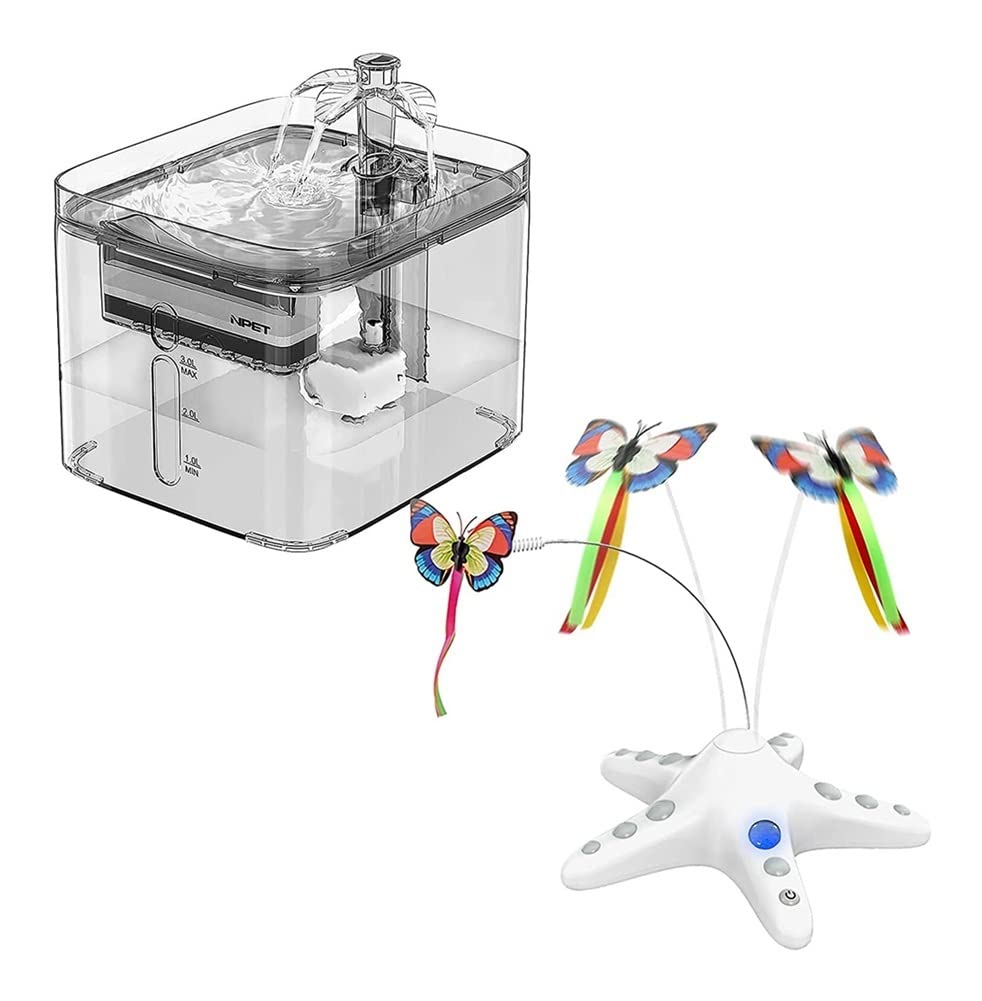 Automatic Pet Water Fountain with Sensor Switch & Interactive Butterfly Toy - Clear Cat Water Dispenser for Hydration & Play - Perfect for Cats, Dogs, Small Pets at Home or Office