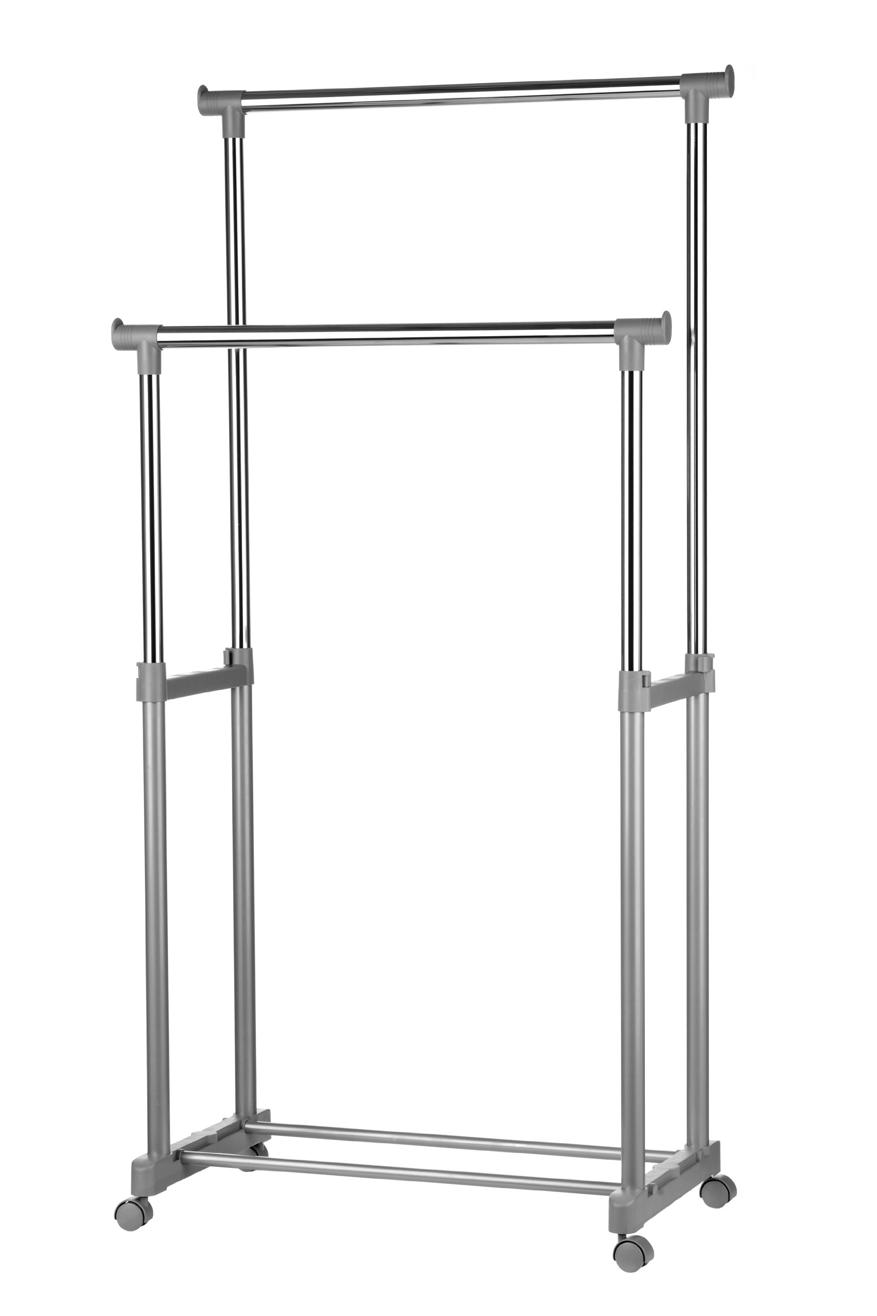 Premier Housewares 1900395 Chrome Double Hanging Rail with Wheels - Adjustable Closet Organizer for Bedroom, Bathroom & Laundry Room Storage