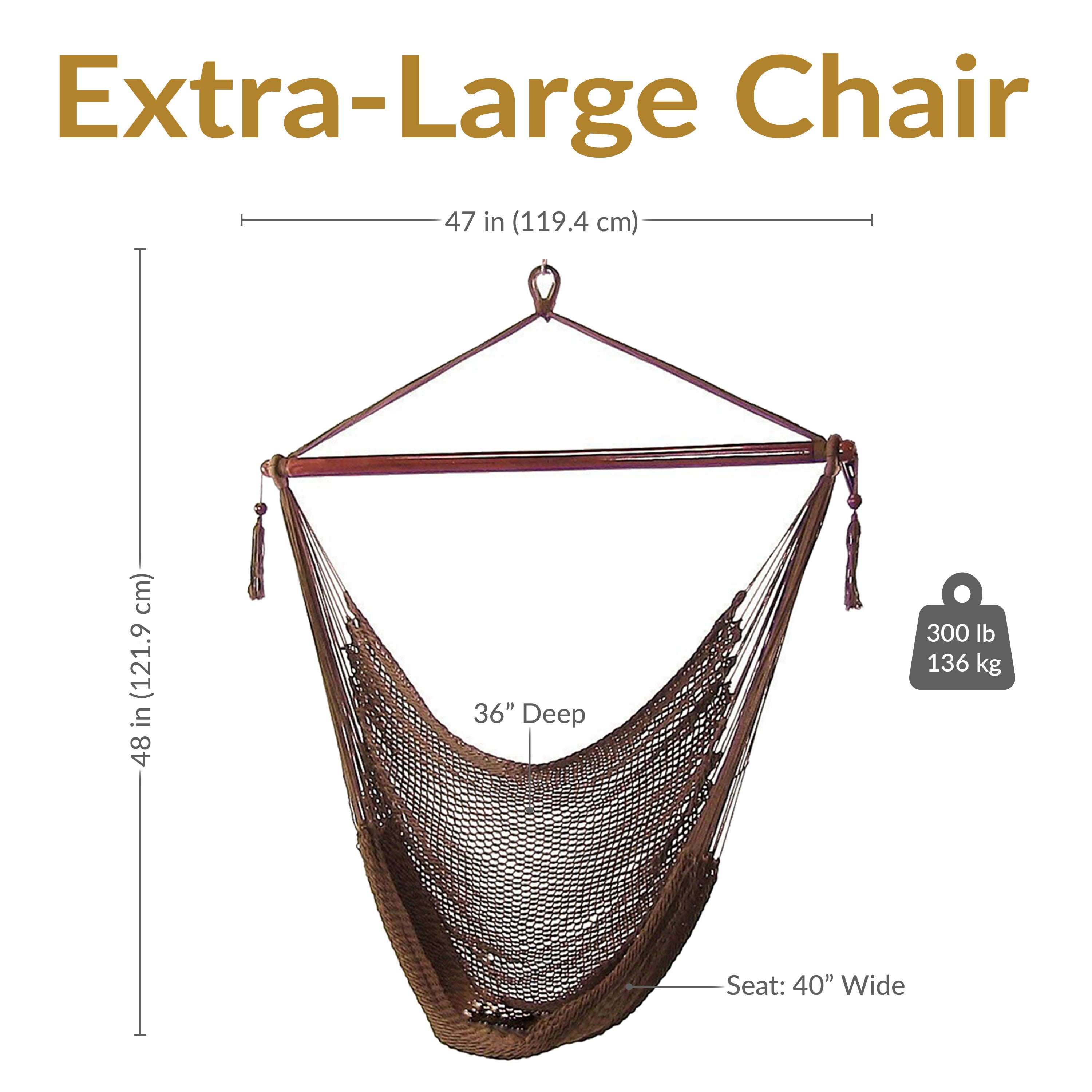 Extra Large Caribbean Polyester Rope Hammock Chair for Outdoor Relaxation - Perfect for Backyard, Patio, Poolside & Beach Lounging