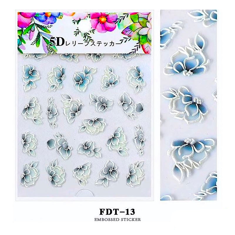 5D Embossed Flowers Nail Art Stickers - Self-Adhesive Nail Decals for Women, DIY Manicure Decorations - Perfect for Parties, Weddings, and Special Occasions