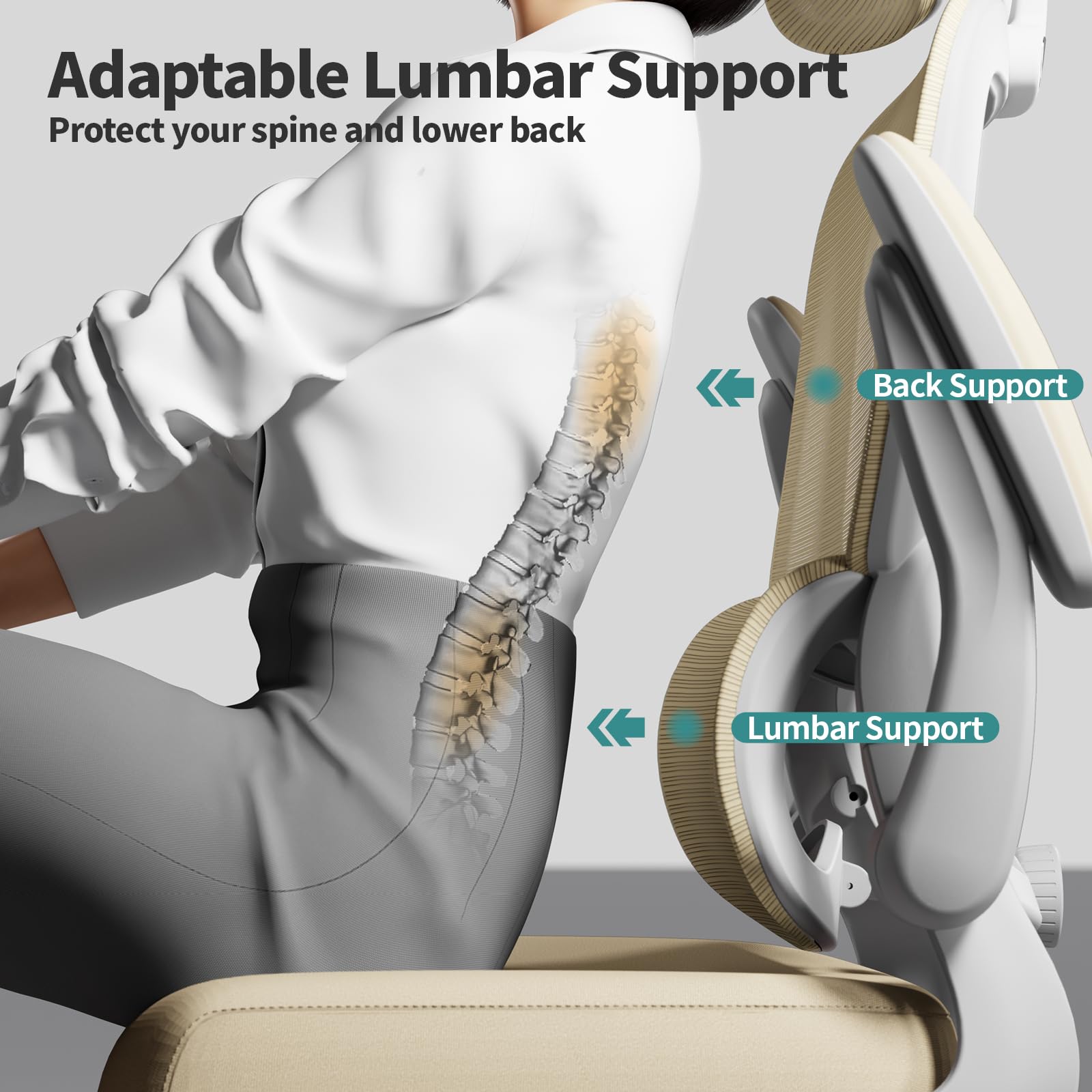 Ergonomic Office Chair with Wheels - 330 LBS Capacity Mesh Computer Desk Chair for Home & Gaming, High Back Support for Long Hours Sitting (Beige) - Perfect for Home Office, Gaming Setup & Workspaces