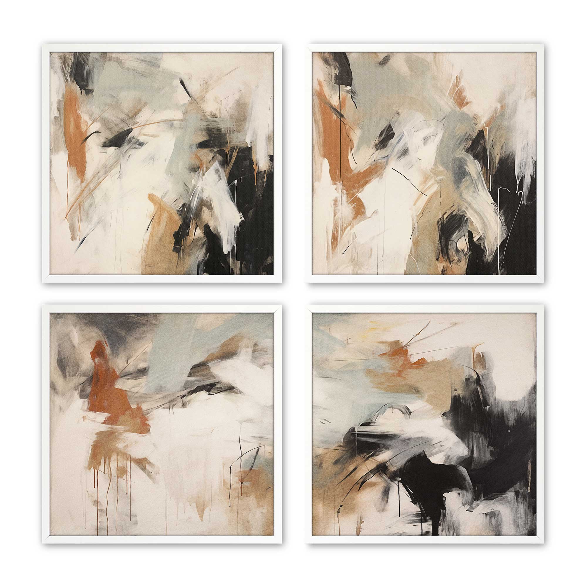 Chaotic Crescendo Set of 4 Abstract Wall Art Prints - Modern Home Decor for Living Room, Bedroom & Office