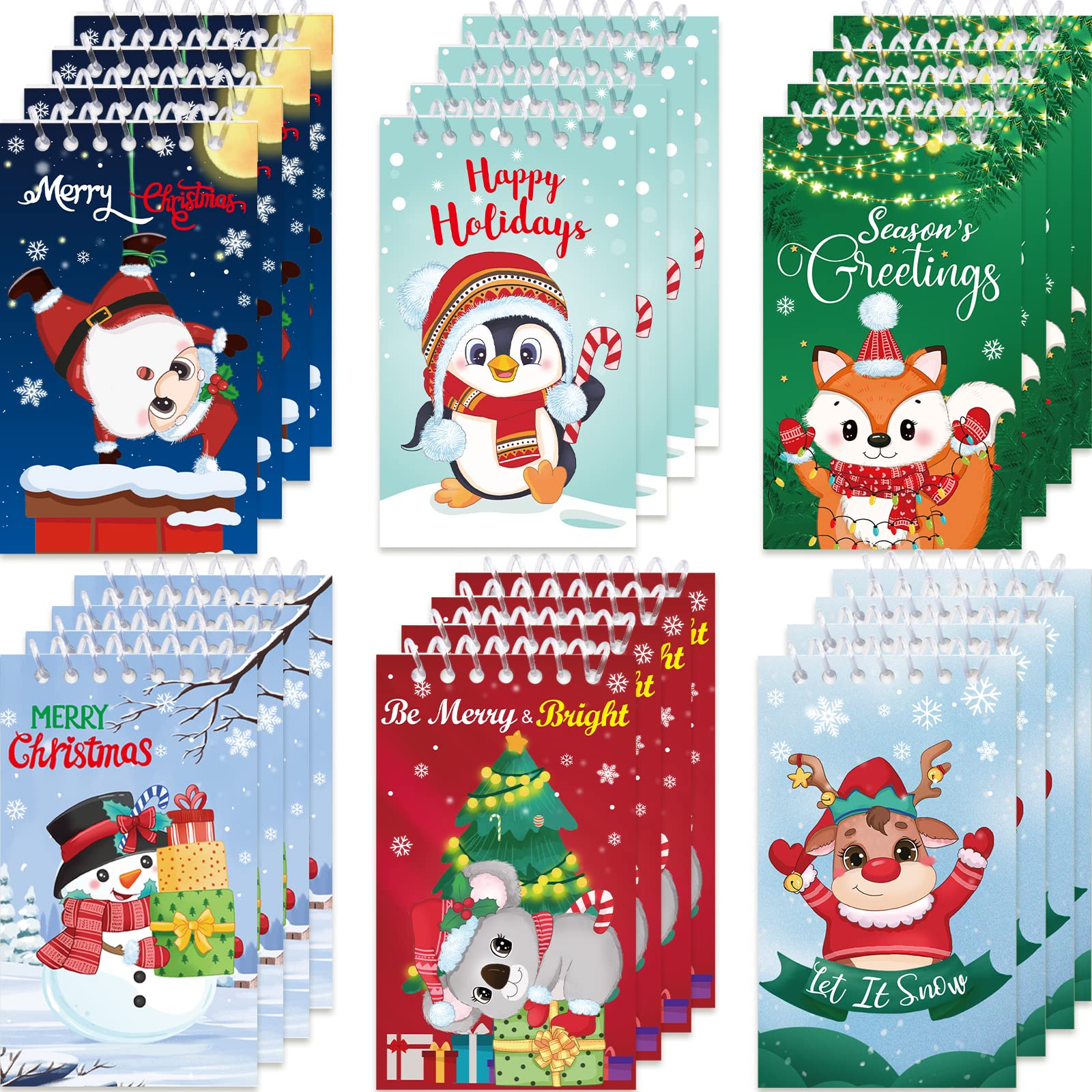 Fancy Land Christmas Mini Spiral Notebooks - 24 Pack Cute Holiday Notepads for Kids, School Supplies, Party Favors & Stocking Stuffers - Perfect for Writing Notes, Journaling & Gift Giving