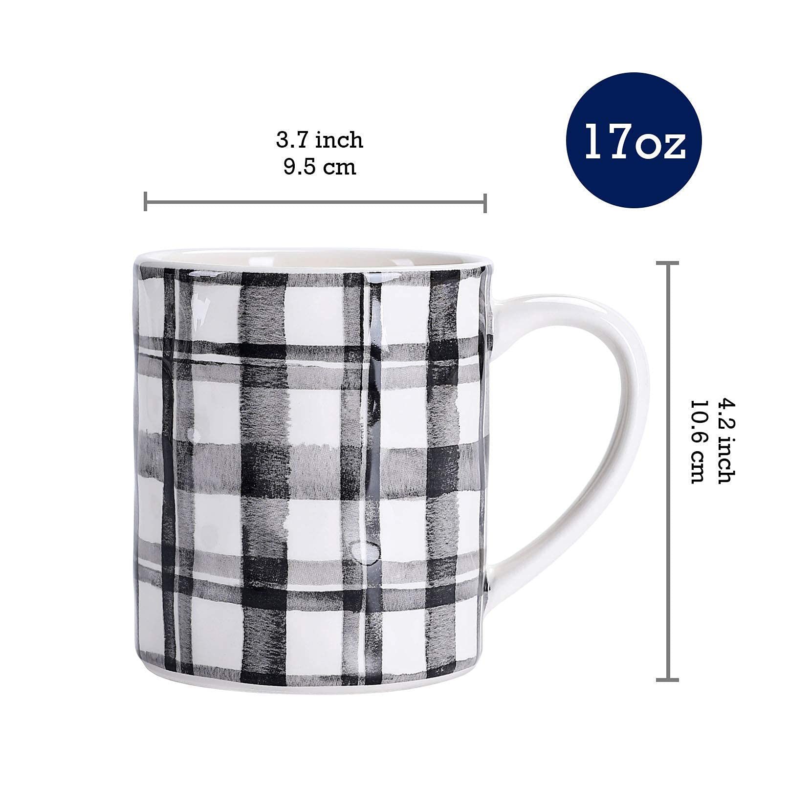 Bico Black and White Plaid Ceramic Dinnerware Set - 16 Piece Service for 4 (11