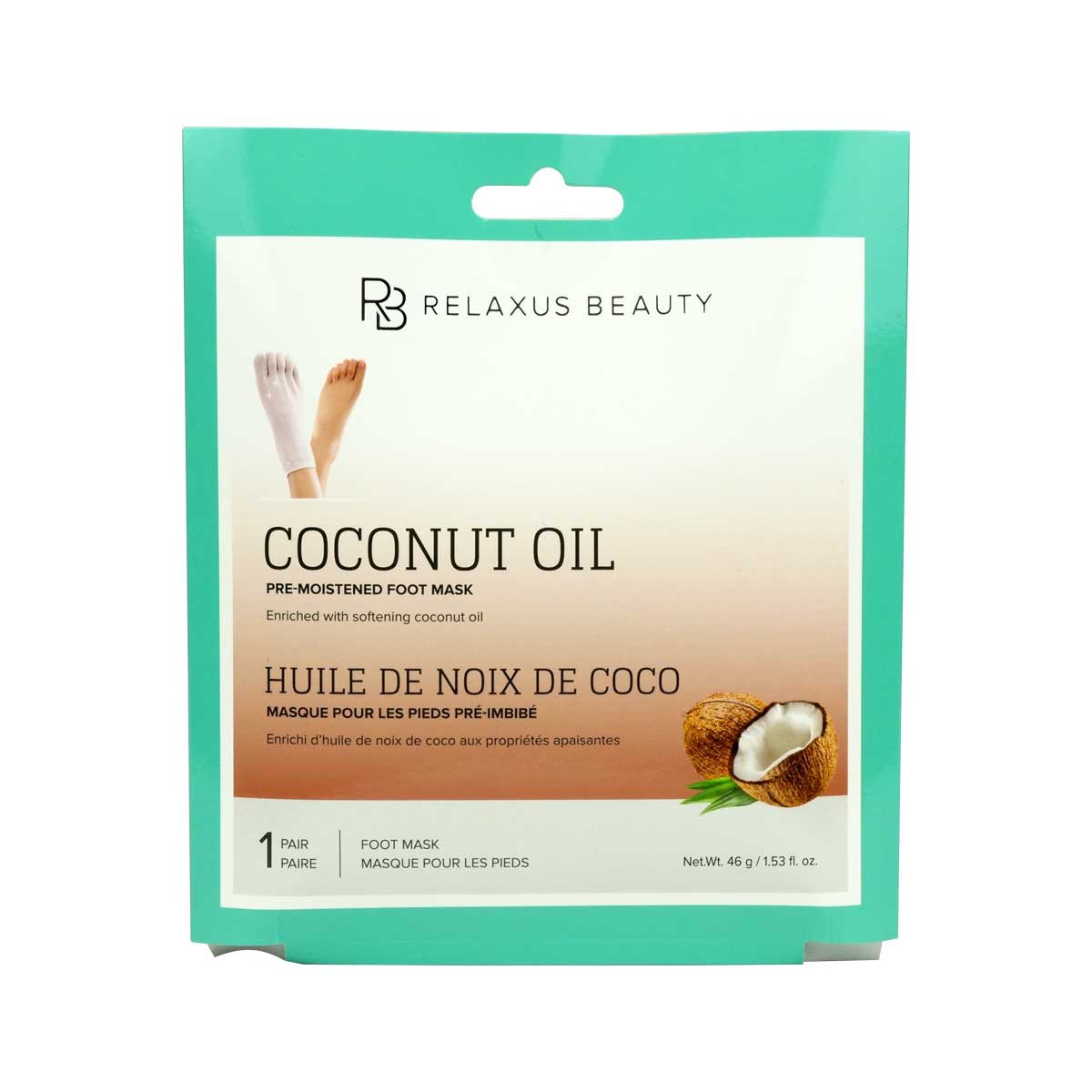 RELAXUS Coconut Oil Foot Mask - Moisturizing & Exfoliating Treatment for Dry Cracked Feet - Perfect for Spa Night & Self-Care at Home