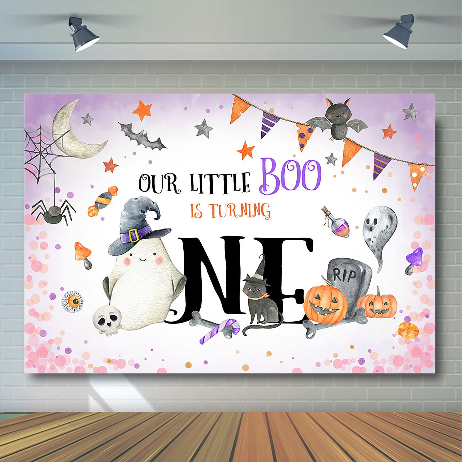 Spooky Halloween First Birthday Party Backdrop - Little Boo Ghost & Pumpkin Design - 8x6ft Photo Backdrop for 1st Birthday Decorations, Baby Photoshoot, and Seasonal Celebrations