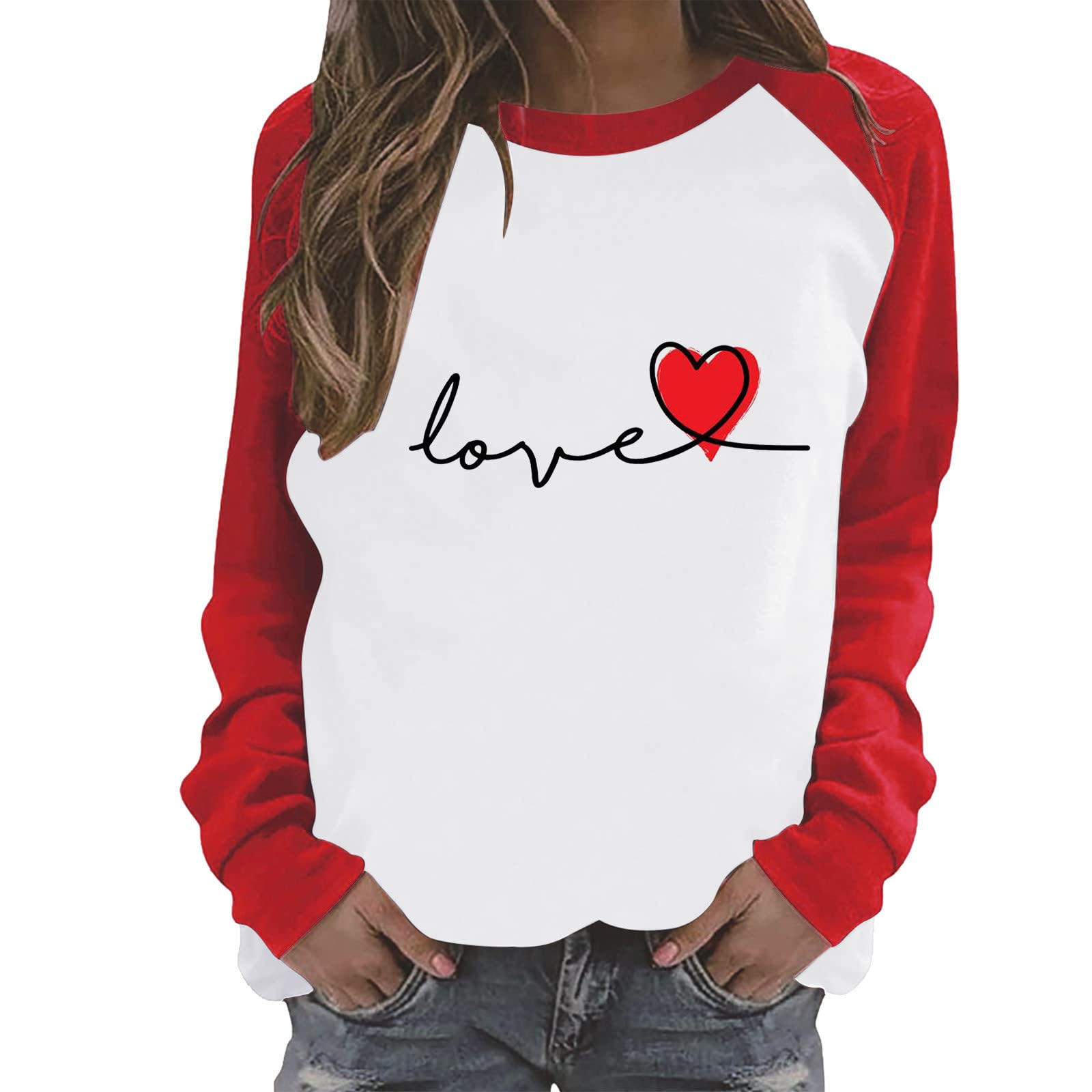 Valentine's Day Love Print Women's Long Sleeve Raglan Top - Soft Workout Shirt for Yoga, Running & Casual Wear