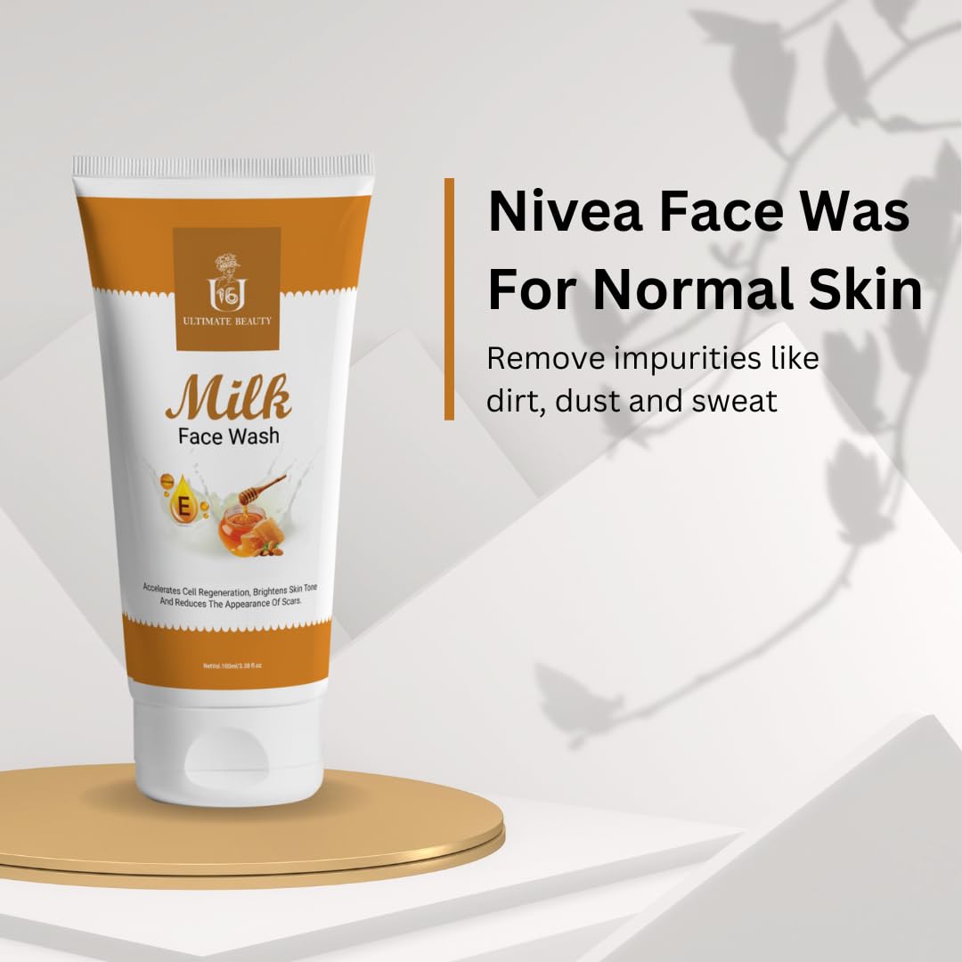U16 Milk Face Wash 100ml - Gentle Cleanser for Soft, Deeply Nourished Skin | Smooths Dry & Oily Skin with Almond, Honey & Wheat Germ Oil + Vitamin E | Perfect for Morning & Night Skincare Routine