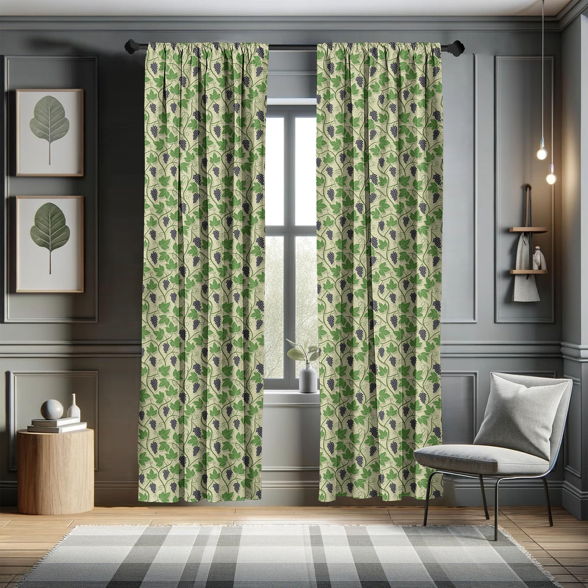 Ambesonne Vine Curtains - 2 Panel Set with Swirly Grapevines Wall Design, 28