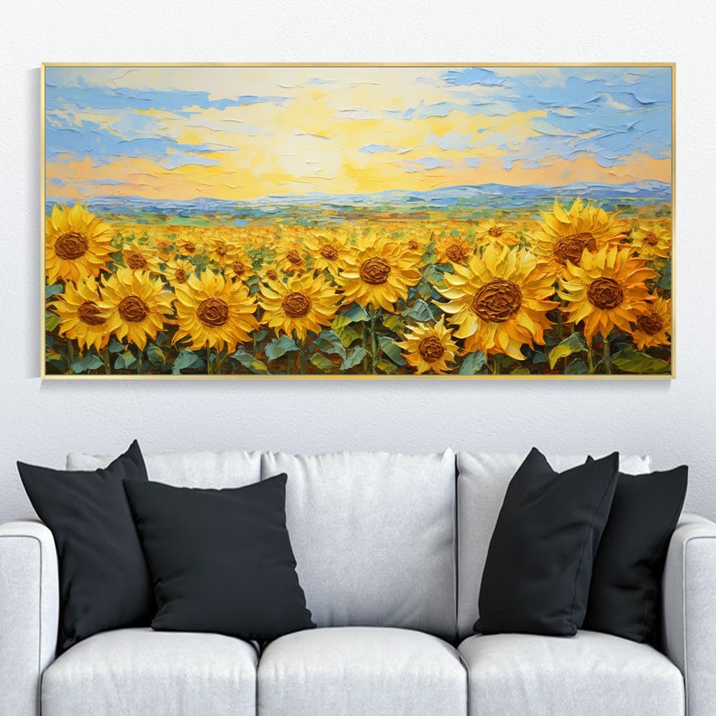 Sunflower Wall Art - Hand Painted Canvas Prints for Home Decor - Perfect for Living Room, Bedroom & Office