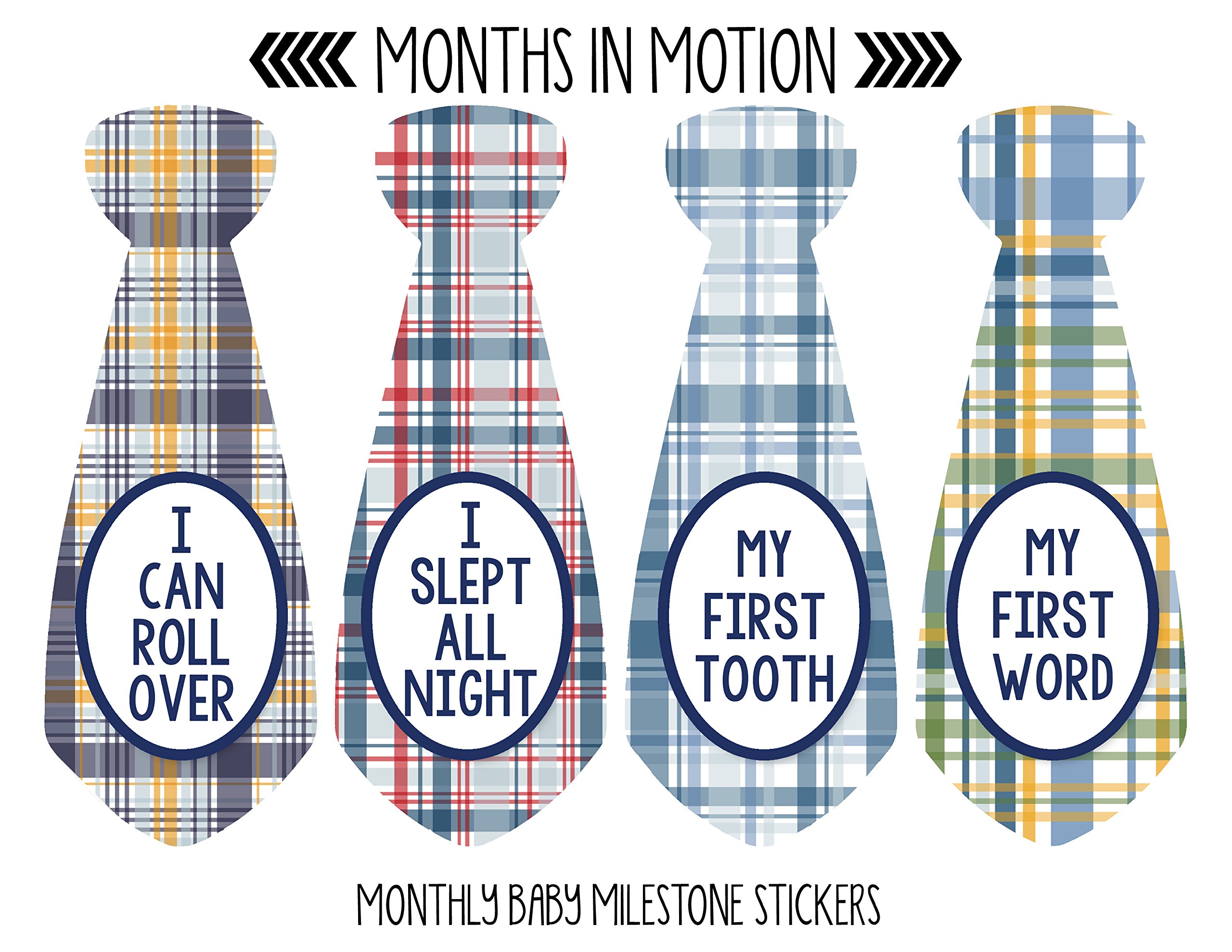 Baby Monthly Milestone Necktie Stickers - Newborn Boy Photo Props - Set of 20 Adhesive Month Stickers for Baby's First Year - Perfect for Monthly Photos, Scrapbooking & Memory Keepsakes