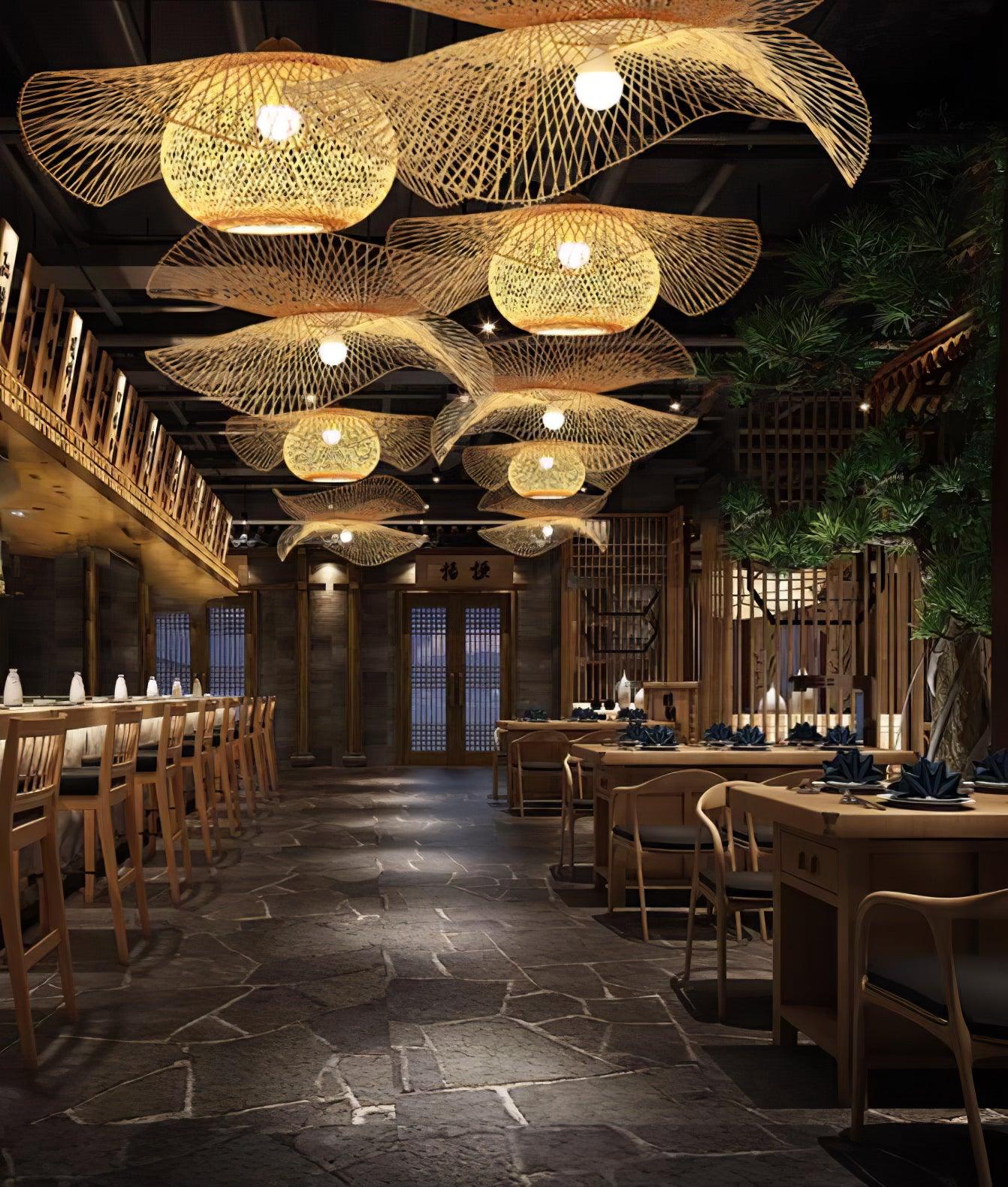 Modern Bamboo Frame Pendant Light - Handwoven Natural Rattan Hanging Lamp for Dining Room, Kitchen Island & Bedroom - Eco-Friendly Home Decor Lighting Fixture
