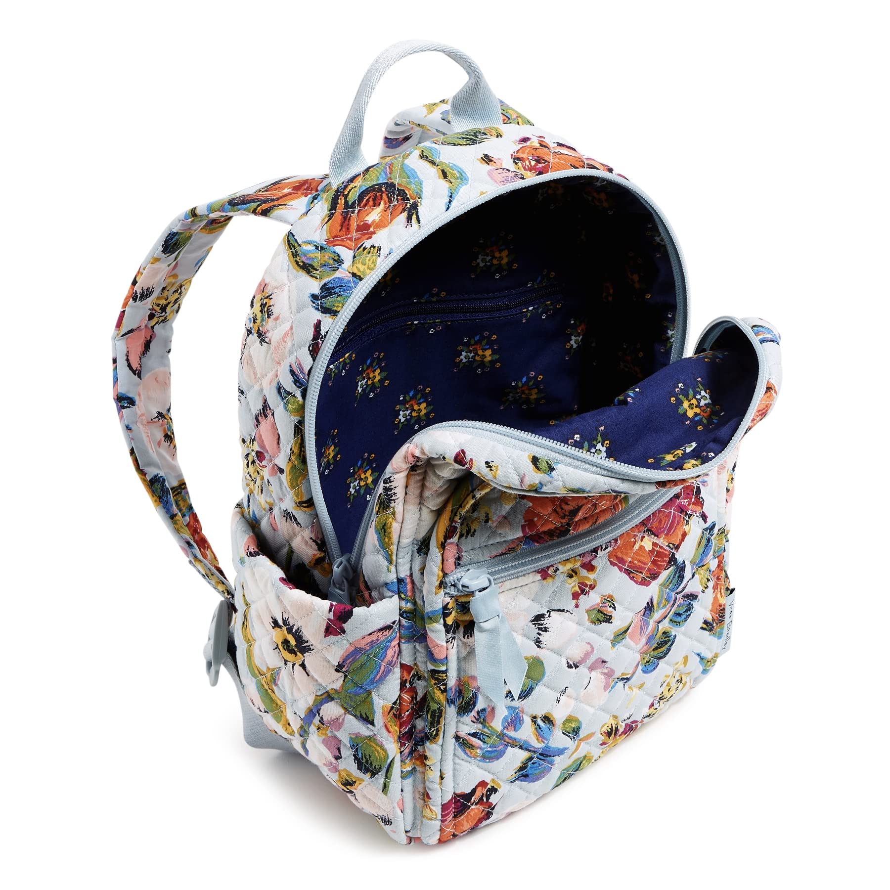 Vera Bradley Women's Small Cotton Backpack - Sea Air Floral Print, Eco-Friendly Recycled Cotton, Lightweight & Durable for Travel, Work, School & Daily Use